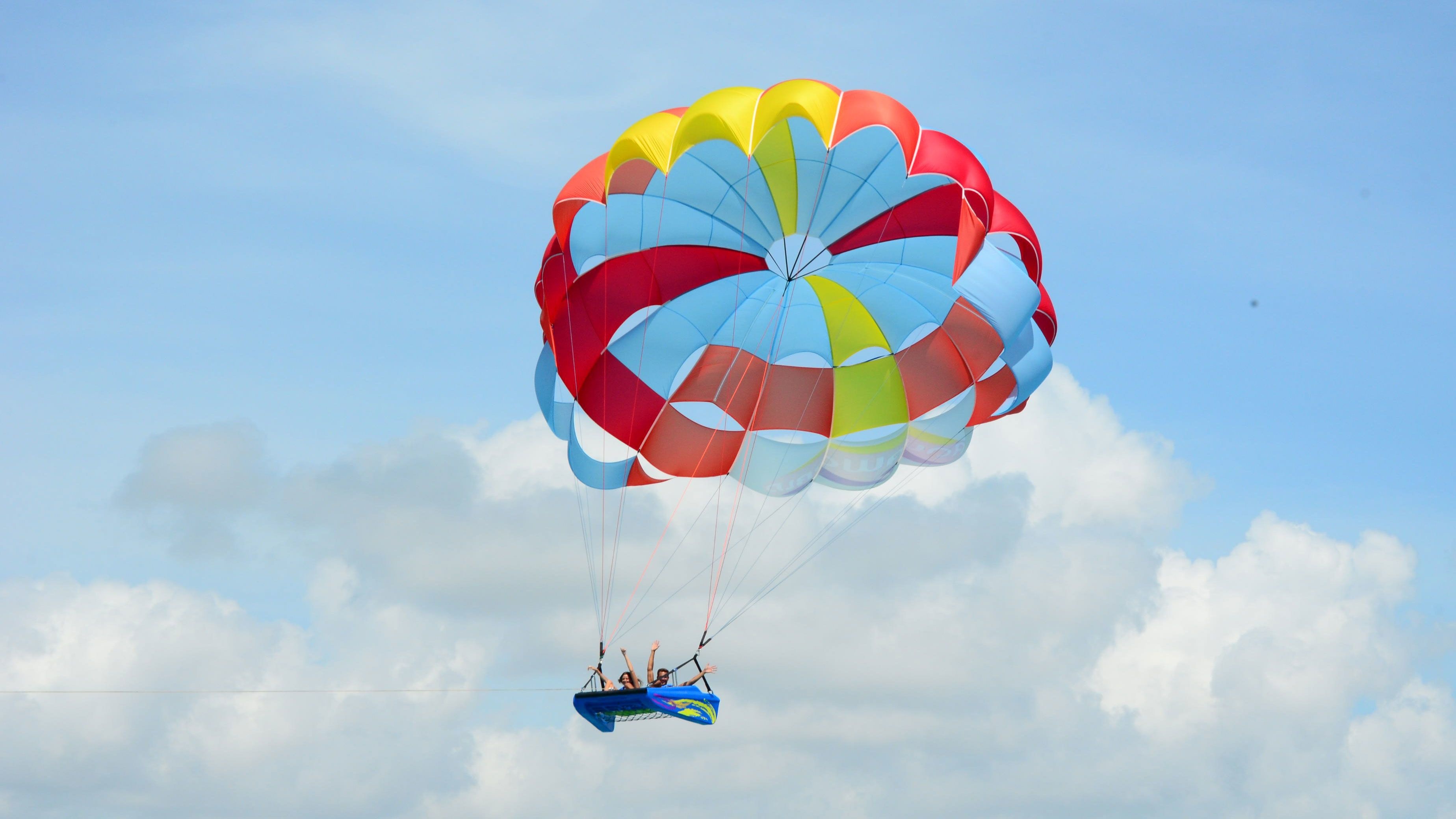 Parasailing: Sky Rider, Cancun, Parakiting experience, Gentle ascent and flight, Windsports. 3700x2080 HD Wallpaper.