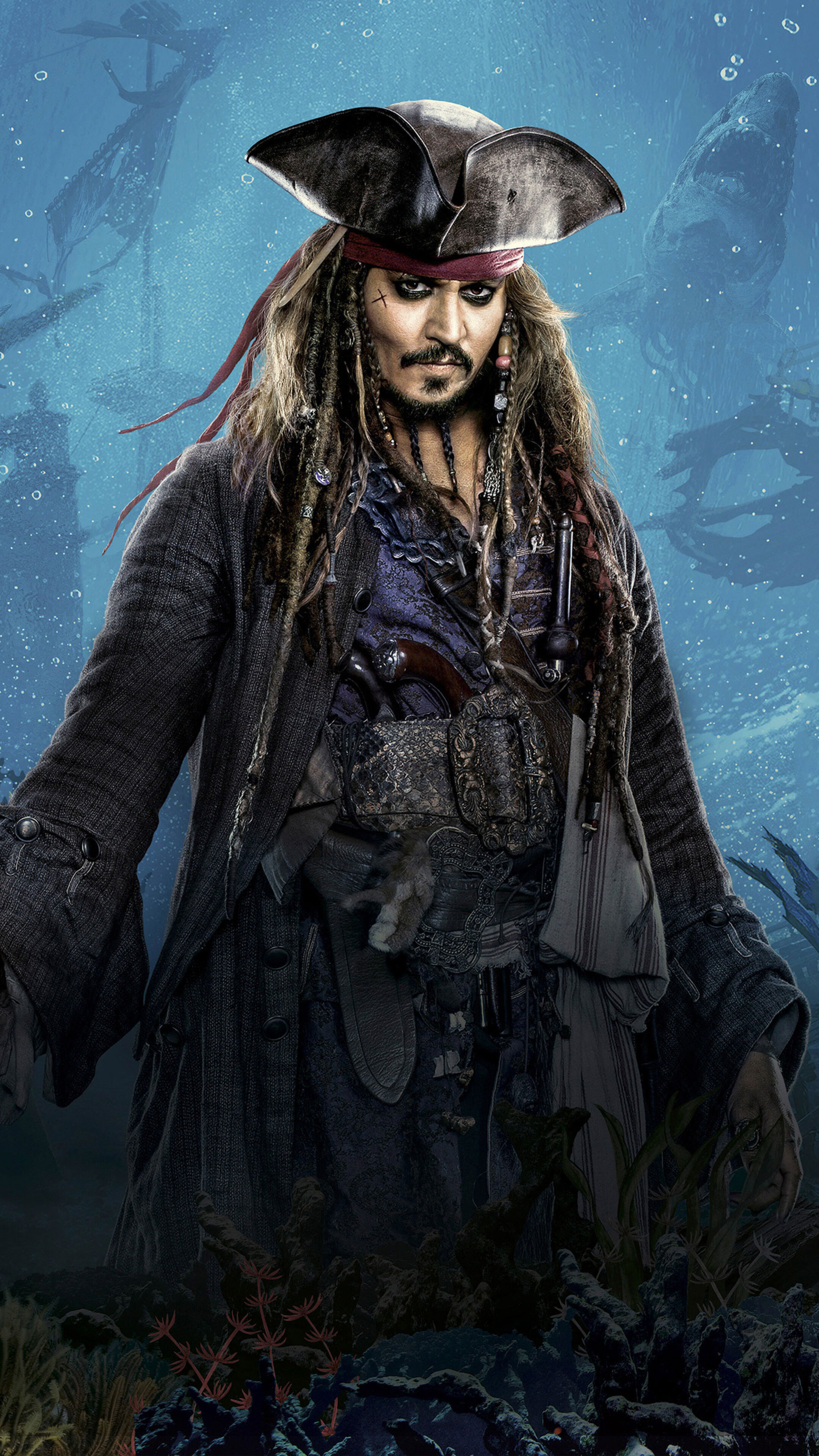 Pirates of the Caribbean: Dead Men Tell No Tales, Captain Jack Sparrow pursued by old rival Captain Salazar. 2160x3840 4K Background.