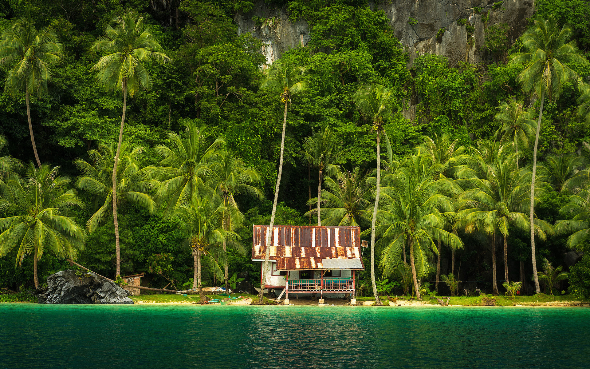 Philippines paradise tropics hut, Sea palms Asia, 1920x1200 HD Desktop
