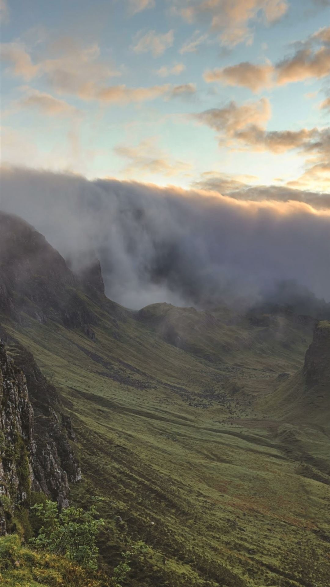 Skye Scotland clouds sunset, Hills grass, iPhone wallpapers, 1080x1920 Full HD Phone
