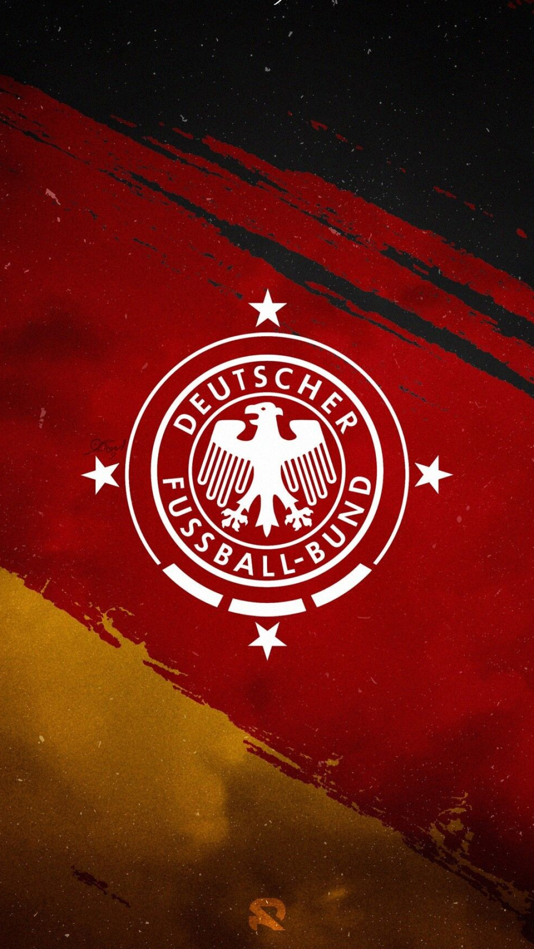 Germany Soccer Team: German tricolor, Coat of arms, Official standard, Four stars of the World Cup winners. 1080x1920 Full HD Background.