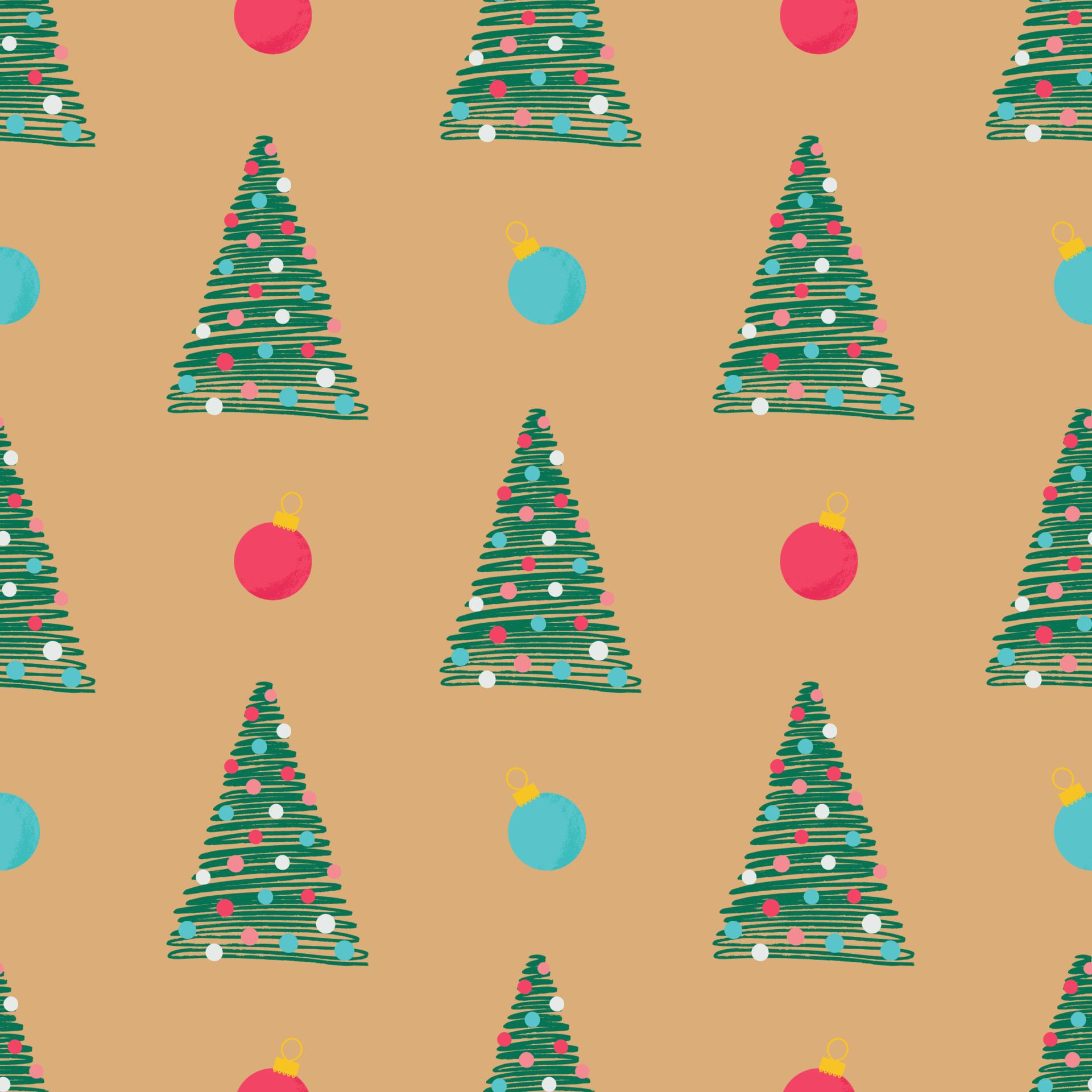 Christmas seamless pattern, Hand-drawn fir tree, Festive illustration, Wrapping paper, 1920x1920 HD Phone