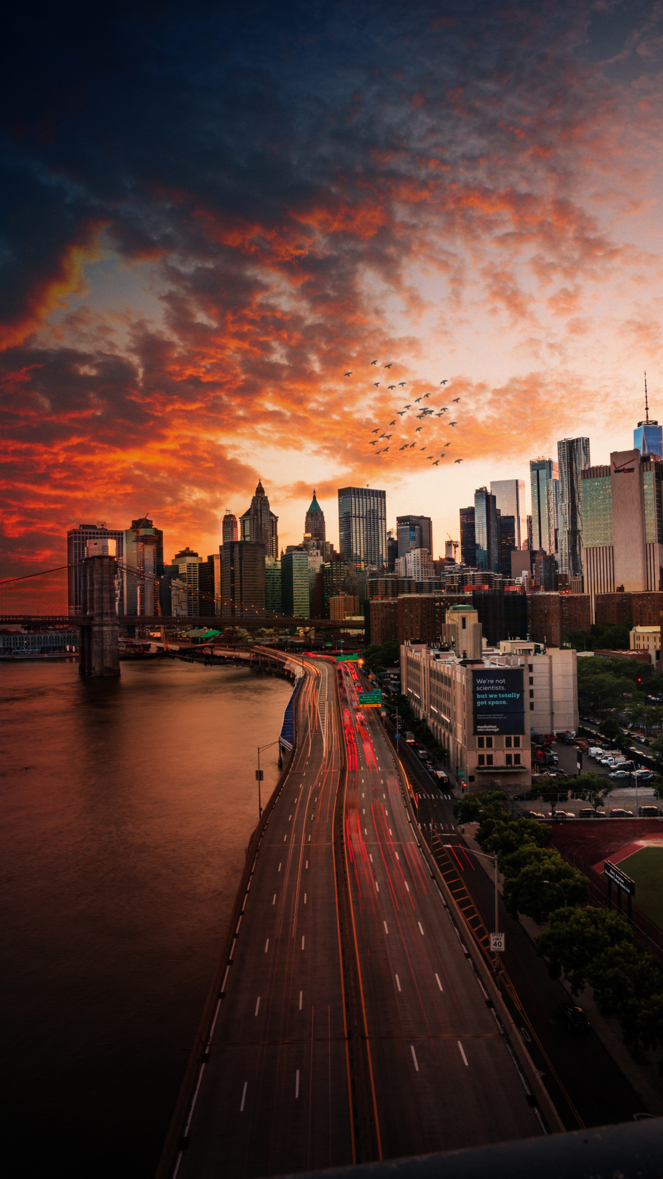 Manhattan (Travels), Sunset over Manhattan bridge, Sony Xperia wallpapers, HD 4K images, 2160x3840 4K Phone