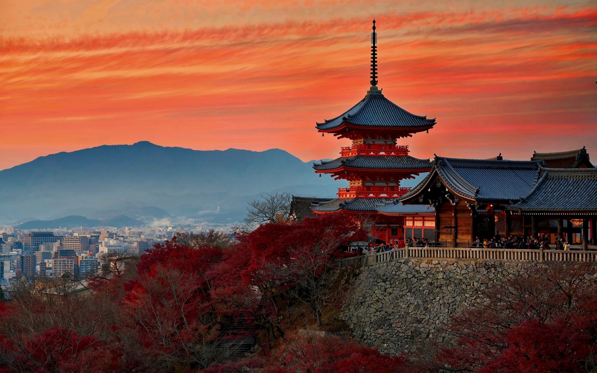 Japanese Temple Architecture, Kyoto's Beauty, Sunset Splendor, Architectural Delights, 1920x1200 HD Desktop