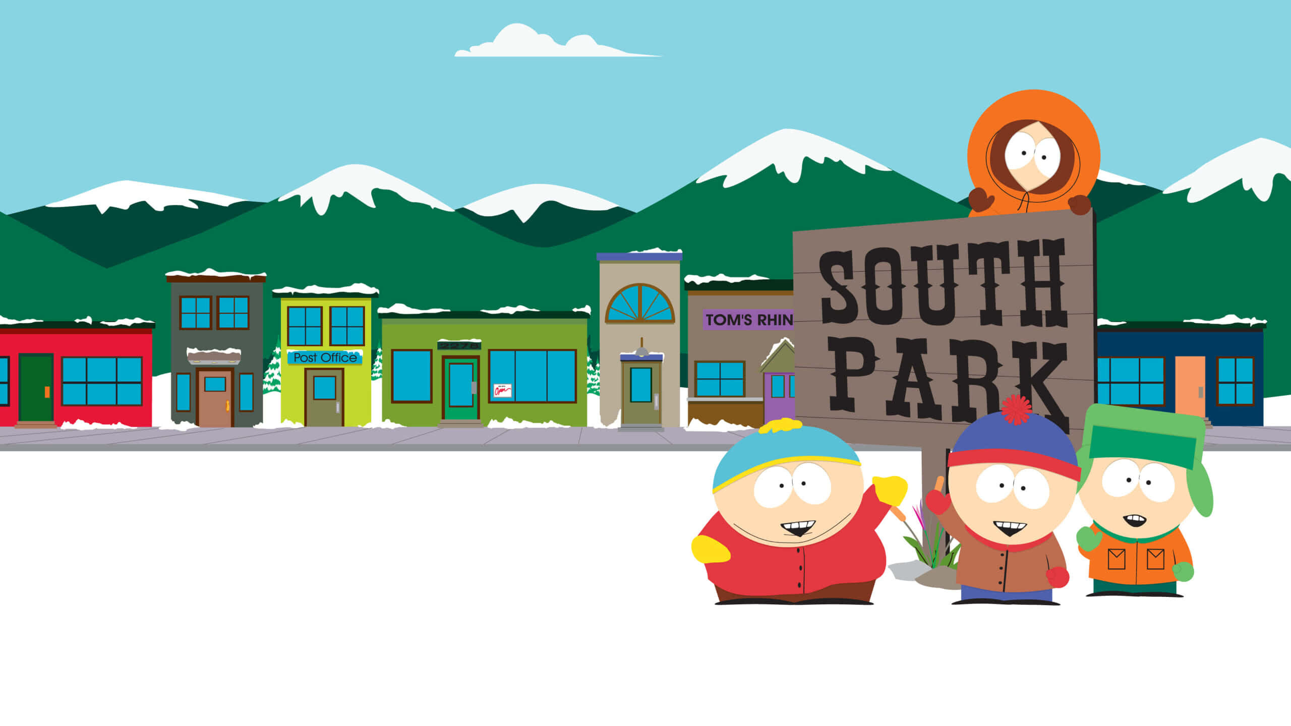 South Park: Sign, Cartman, Kenny, Kyle, and Stan, Cartoon. 2560x1440 HD Background.