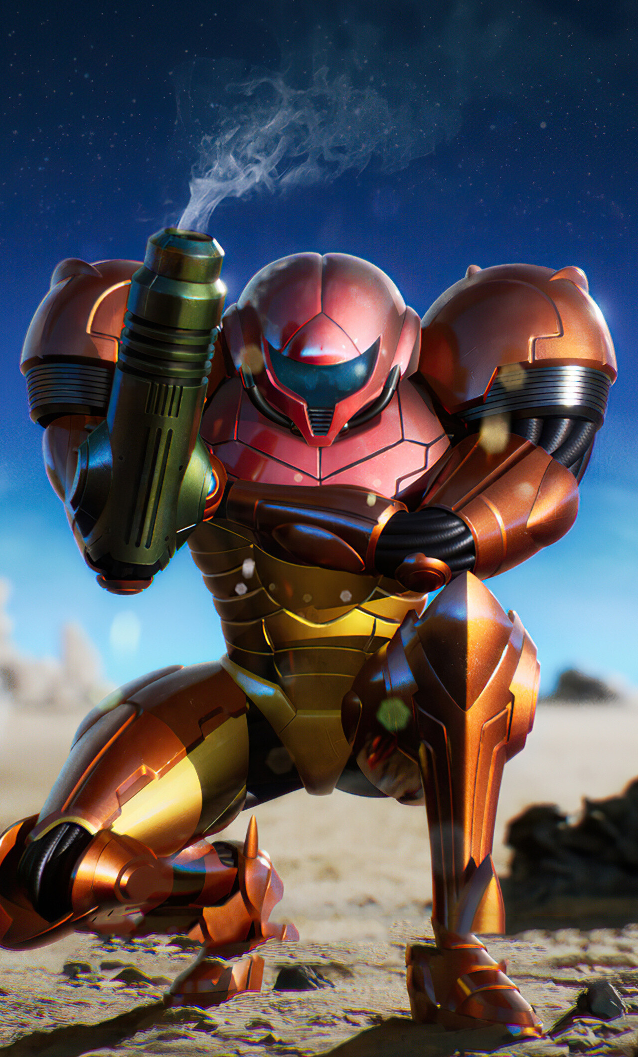 Metroid Dread: A side-scrolling platformer game that focuses on exploration and shooting. 1280x2120 HD Background.