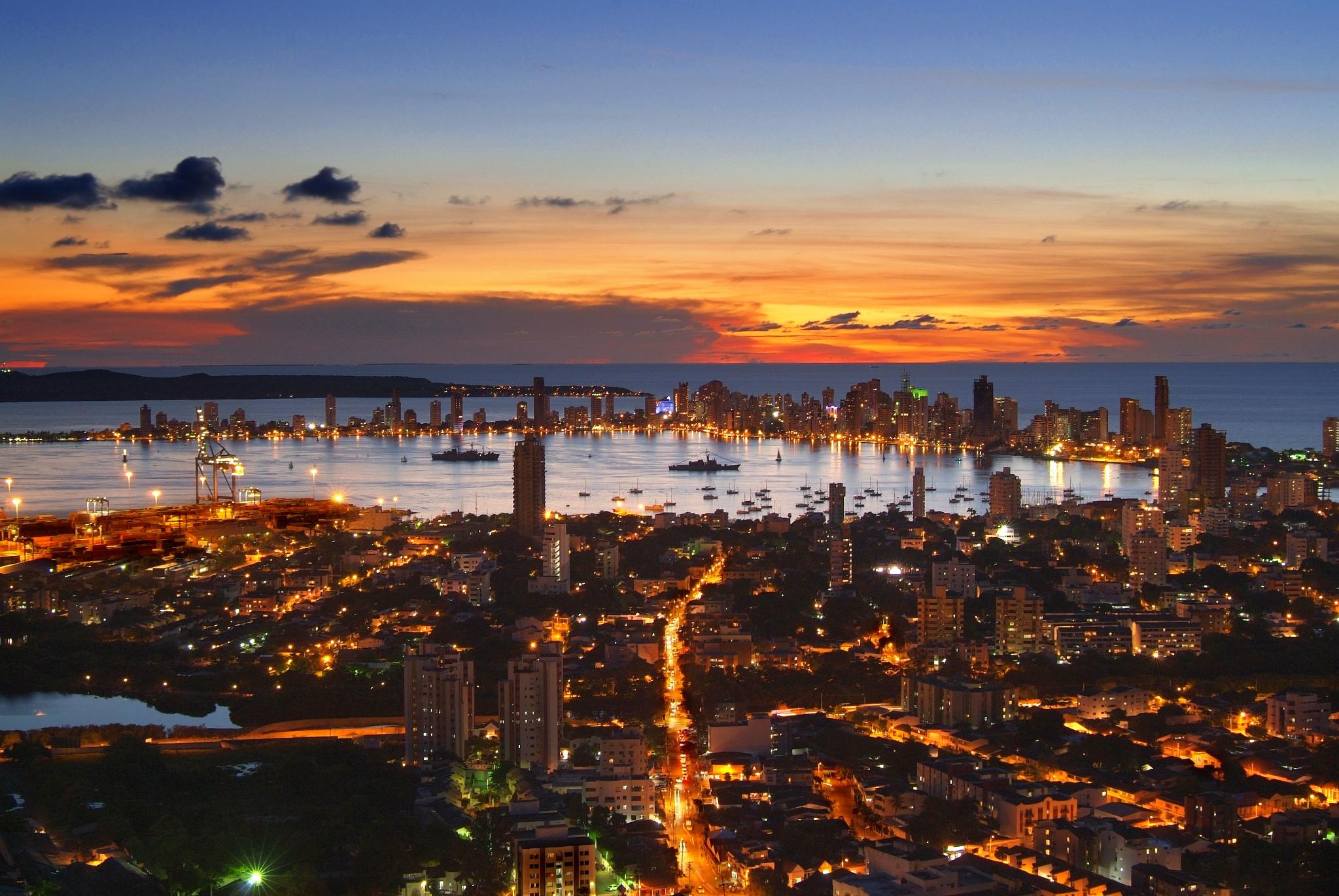 Colombia: Bocagrande Harbor, A neighborhood in the city of Cartagena de Indias in Bolívar. 2050x1370 HD Background.
