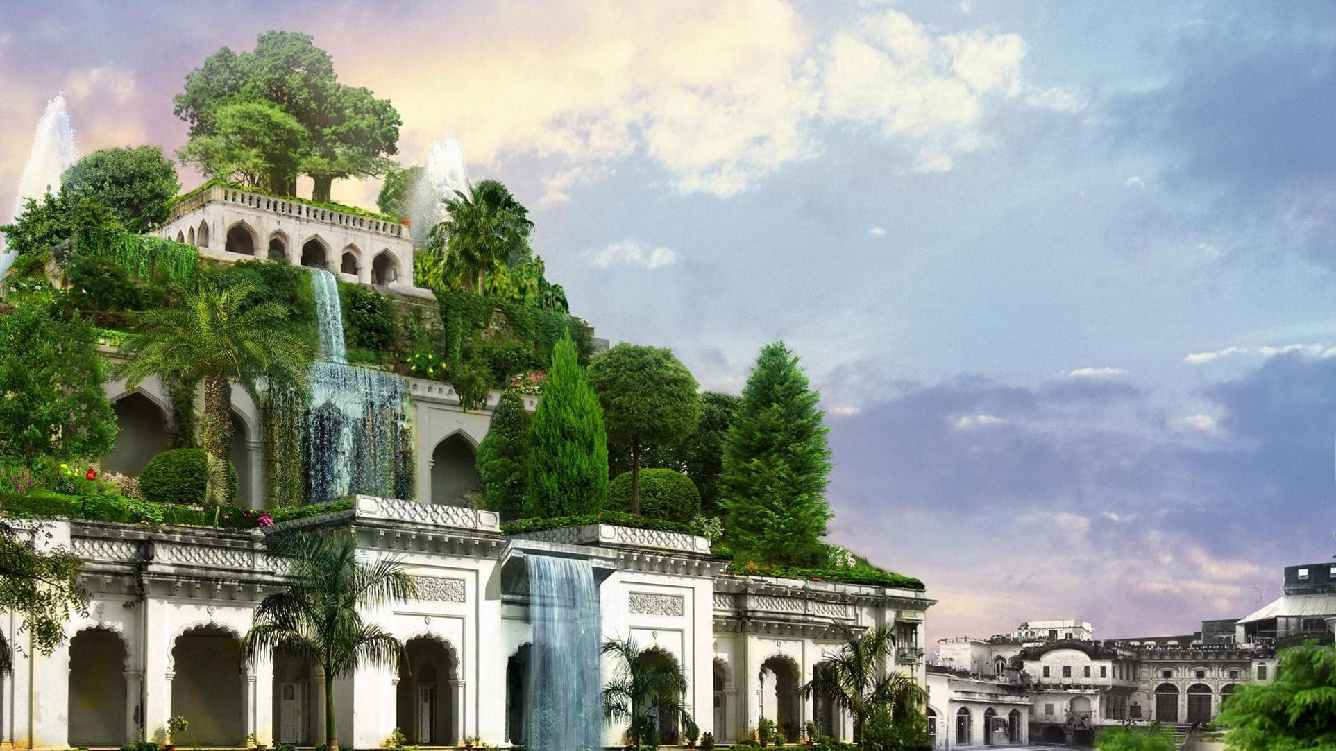 Waterfalls, Hängende Gärten von Babylon Wallpaper, 1930x1090 HD Desktop