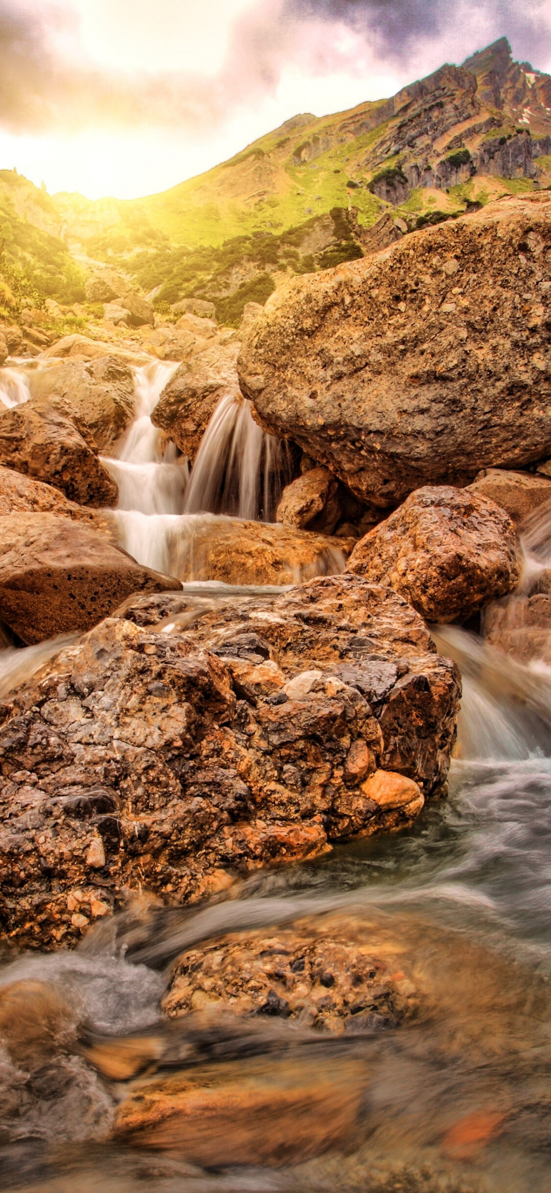Waterfall: Rocks, Stream, Austria, Cascade, World ecosystem. 1130x2440 HD Background.