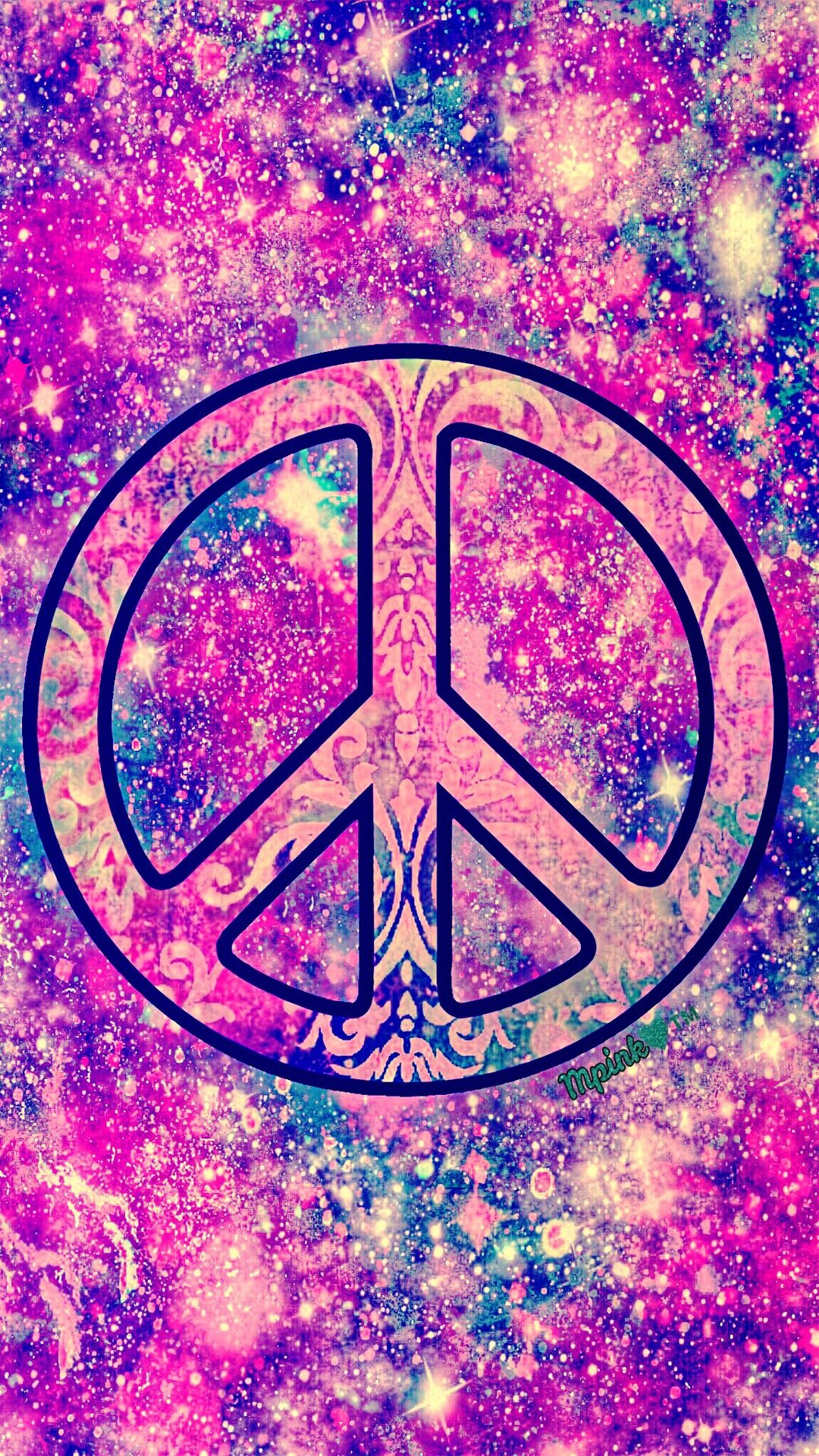 Vintage Peace Sign, Galaxy Wallpaper, Sparkle Glitter, 1080x1920 Full HD Phone