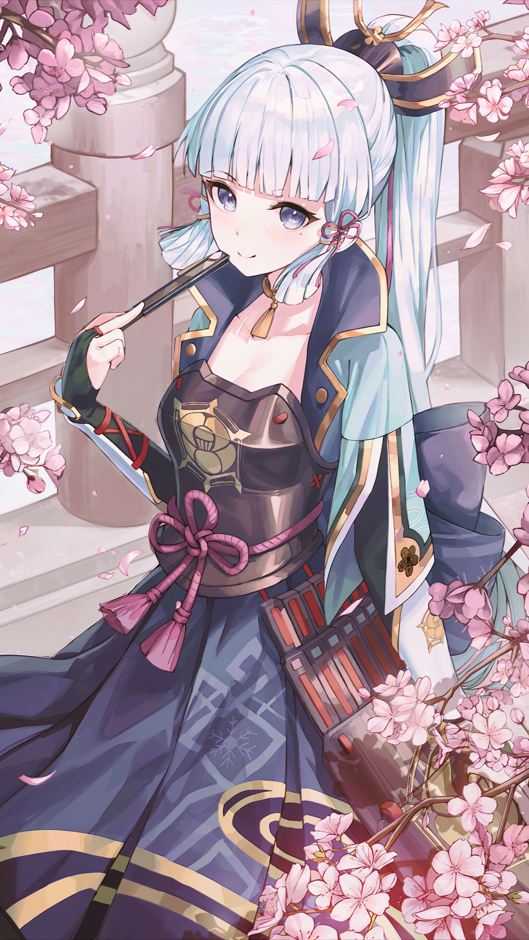 Genshin Impact: Ayaka, The oldest daughter of the Kamisato Clan and younger sister of Kamisato Ayato. 2160x3840 4K Wallpaper.