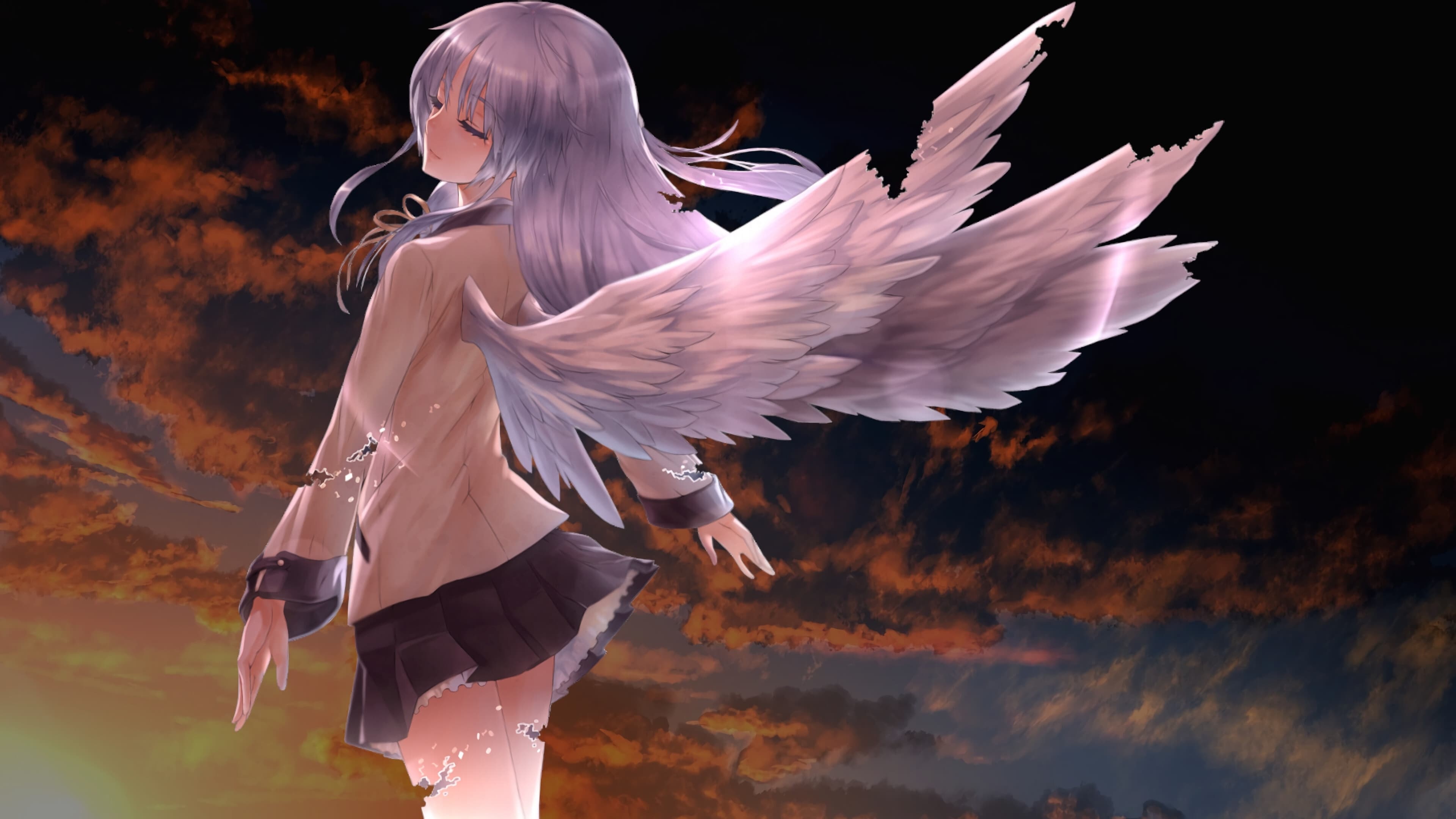 Angel Beats! (Anime): Girl with white wings, The main target of Yuri and by extension, the SSS. 3840x2160 4K Wallpaper.