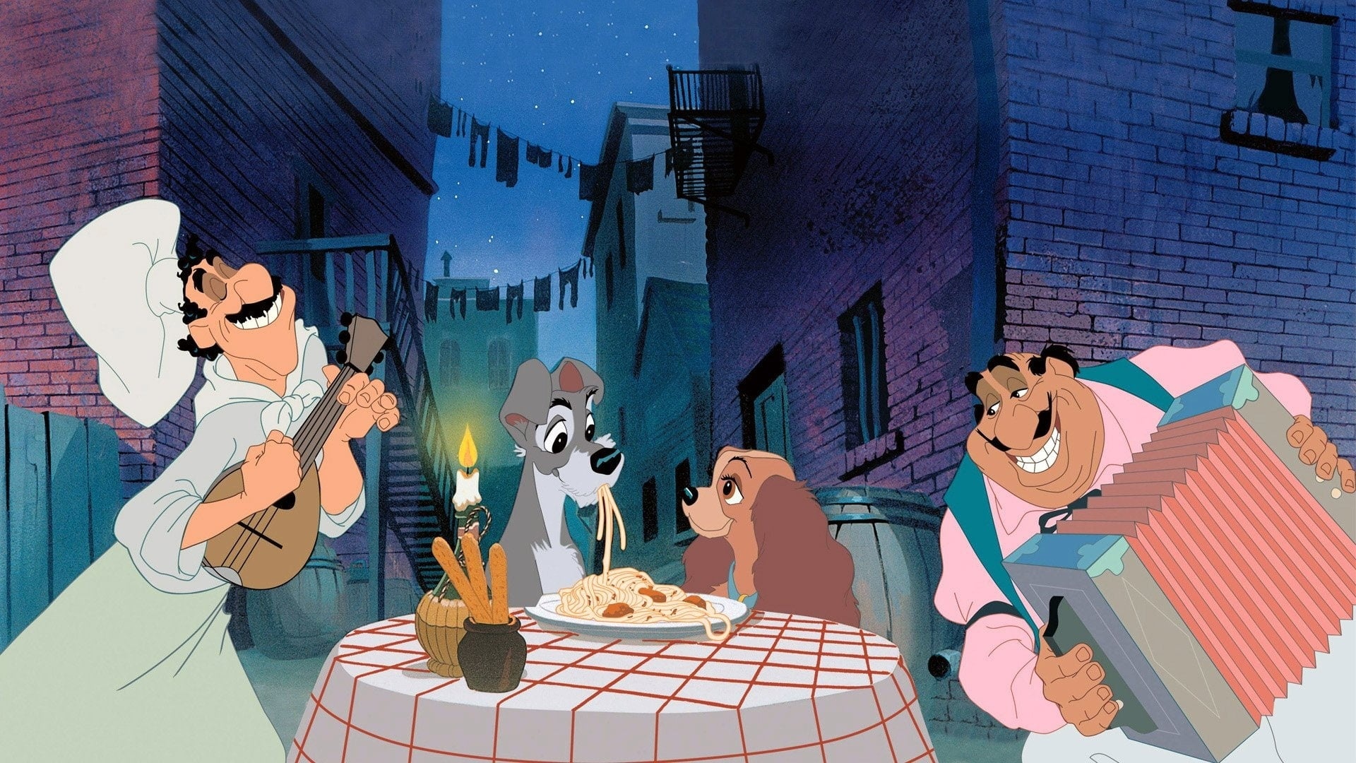 Lady and the Tramp, Vintage backdrops, Charming animation, Disney classic, 1920x1080 Full HD Desktop
