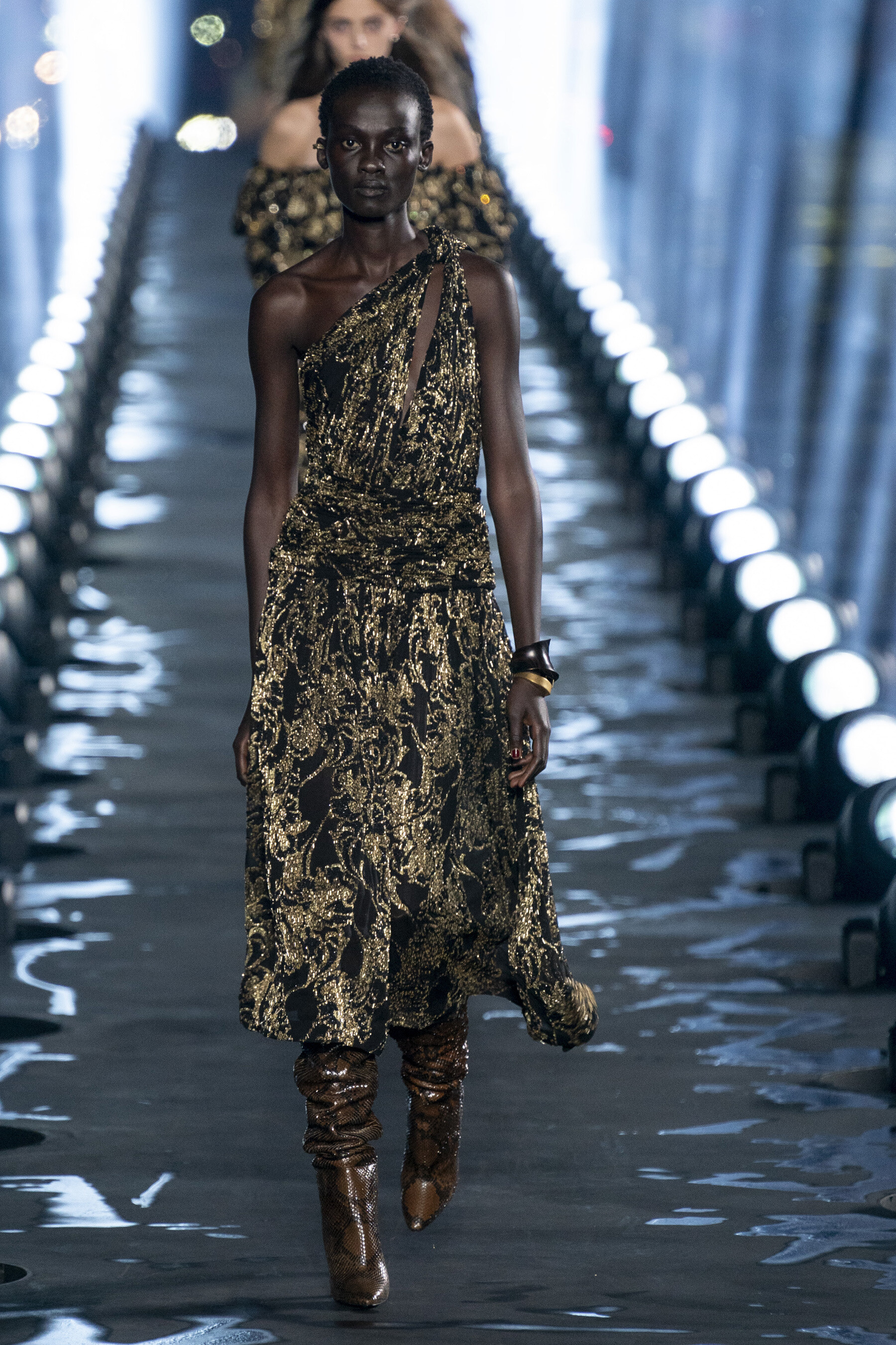 Fashion Week: Paris Fashion Week: Saint Laurent, Spring 2020 Show, Naomi Campbell wearing a black sequin suit. 1800x2700 HD Wallpaper.