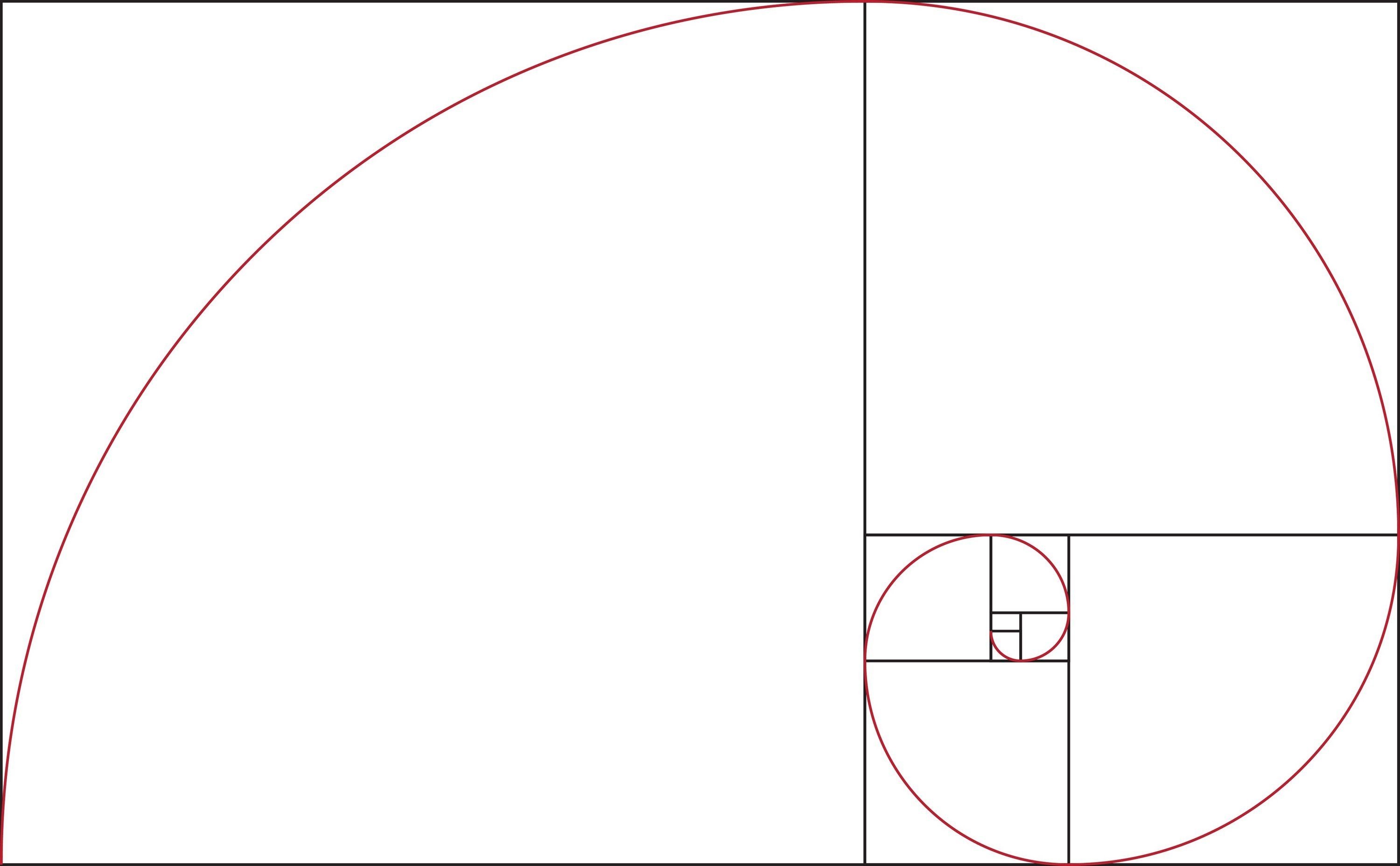 Golden Ratio: Geometry symbols, Fibonacci spiral, Correct proportion, Rectangles, Right angles. 3000x1860 HD Background.
