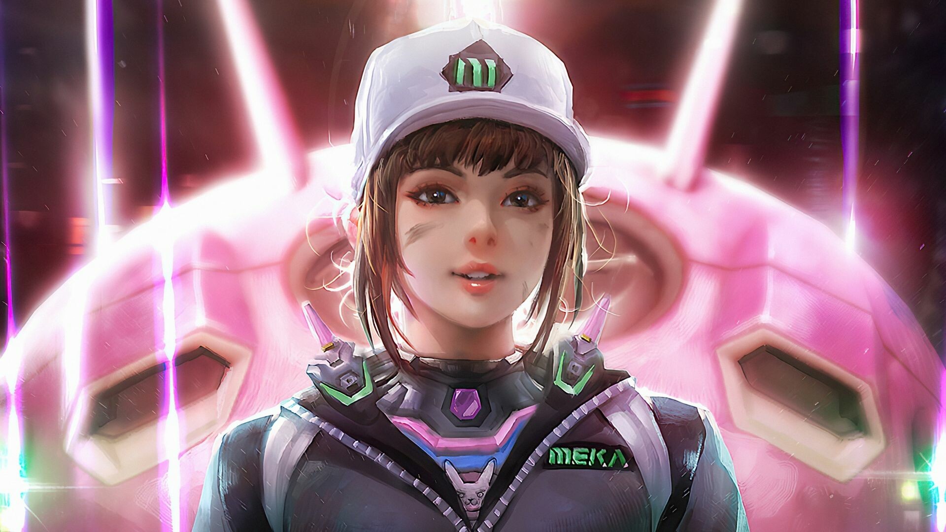 Overwatch: D.Va, Pilots a combat mecha armed with twin Fusion Cannons. 1920x1080 Full HD Background.