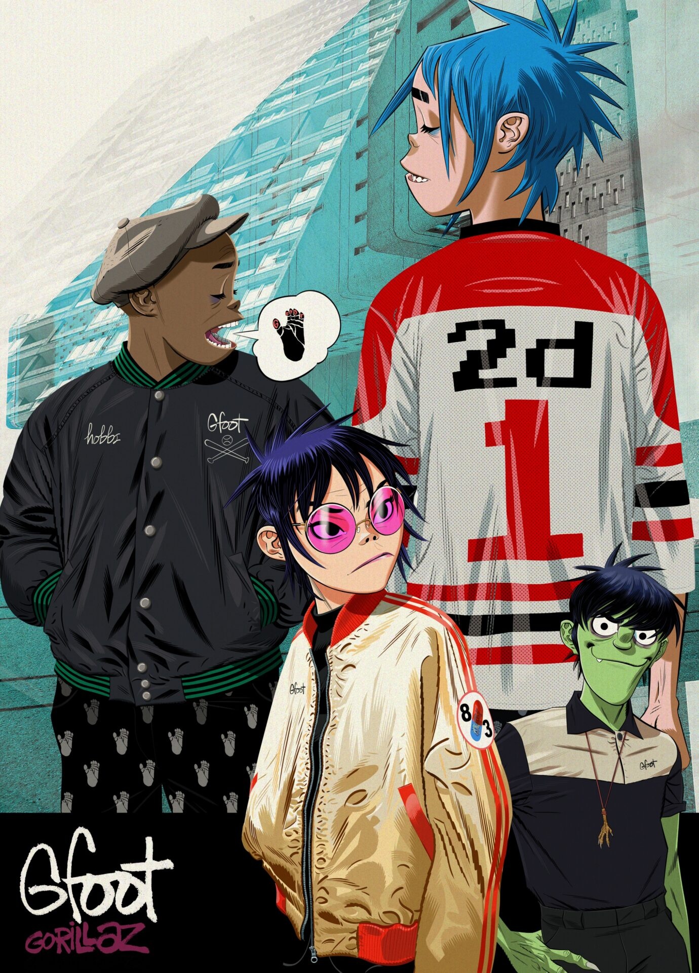 Gorillaz: Gorillaz's clothing line, G Foot, Marking the 20th anniversary of the animated band's self-titled debut album. 1380x1920 HD Background.