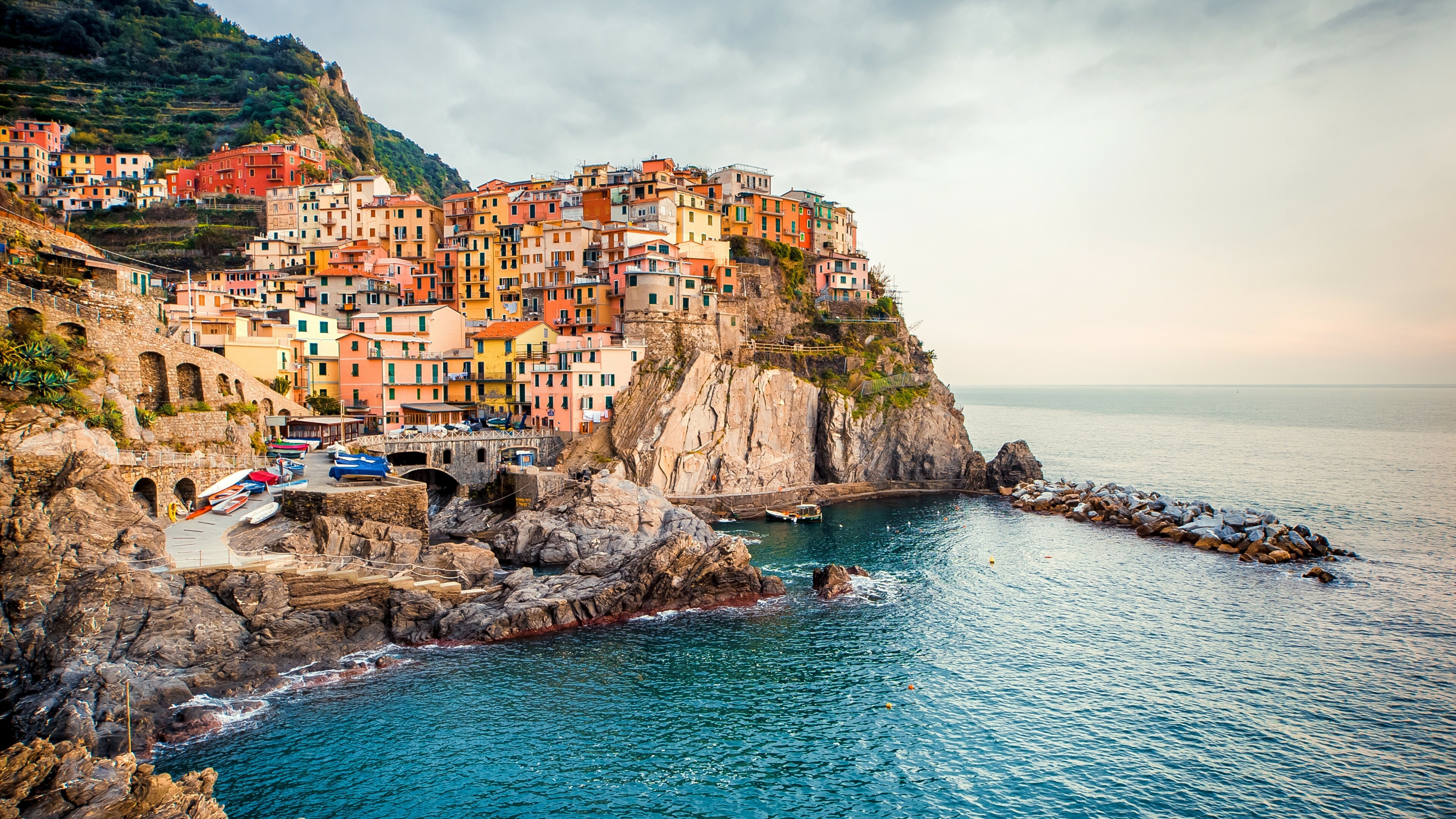 Italy: Manarola, Tourism, Travel, The sixth-most populous country in Europe. 3840x2160 4K Background.