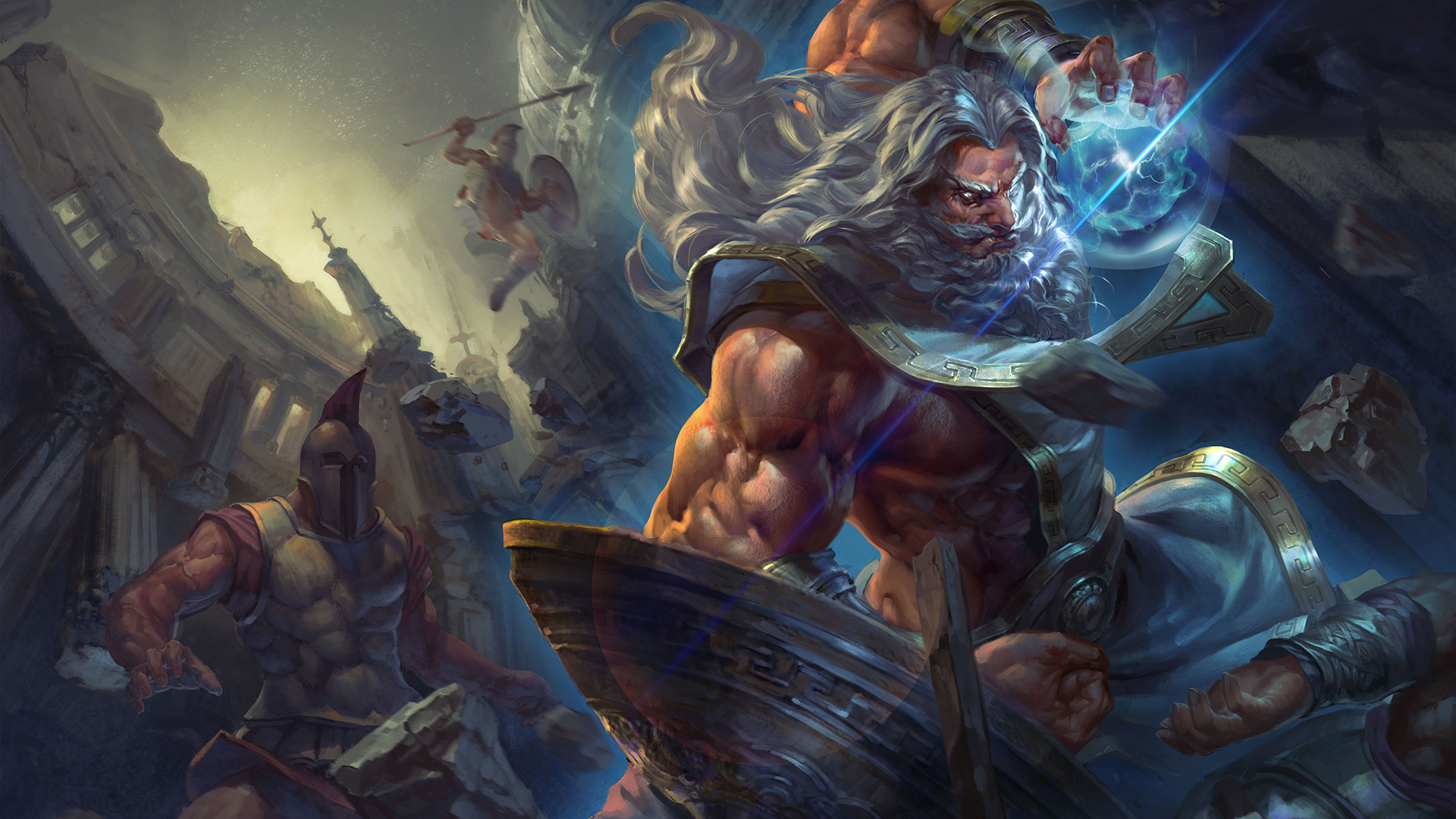 Zeus: Ares, The bearer of the Aegis divine shield, God of Thunder, Smite. 1920x1080 Full HD Background.