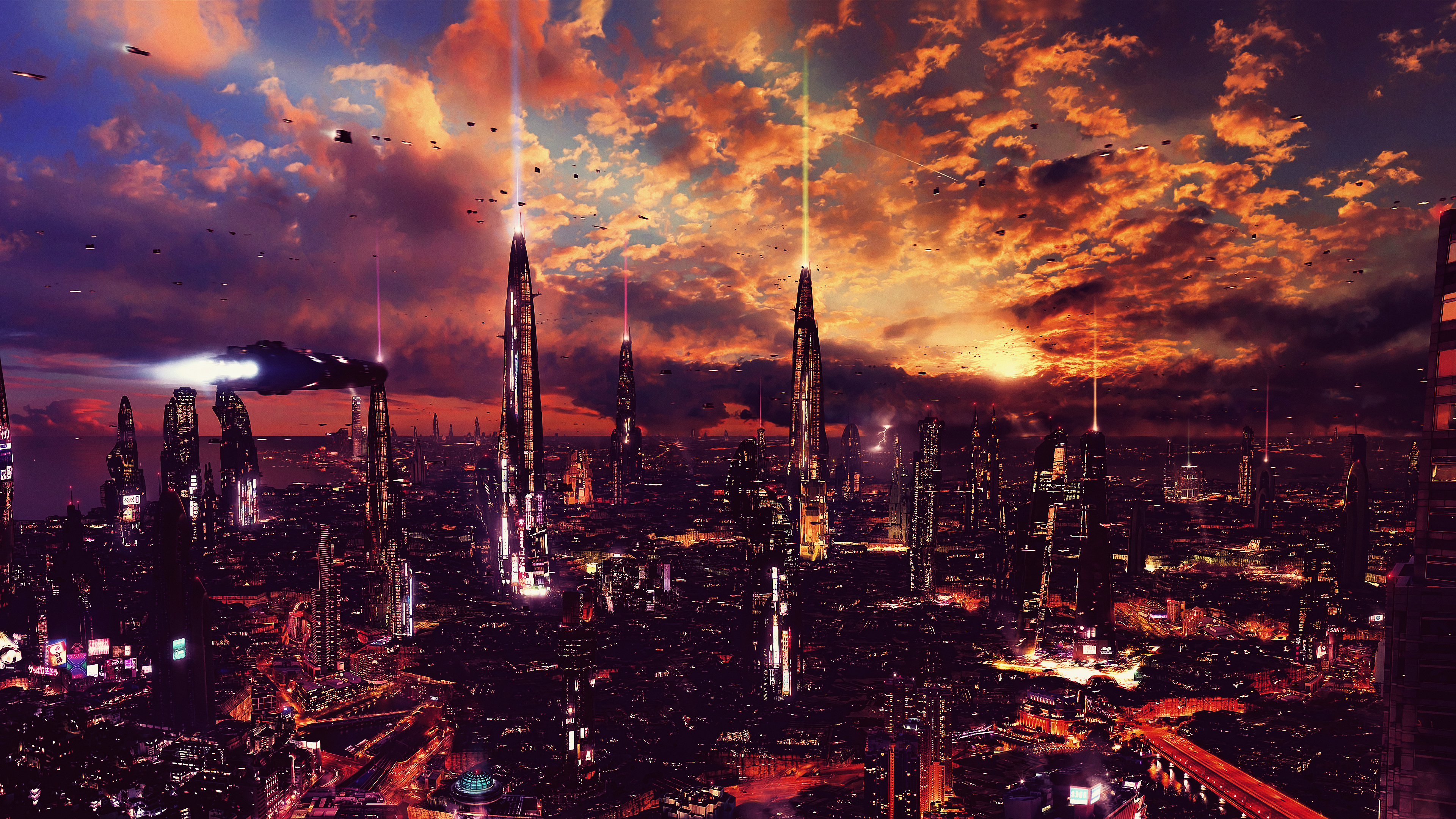 Futuristic City Skyline, Nighttime artwork, Futuristic environment, Urban beauty, 3840x2160 4K Desktop