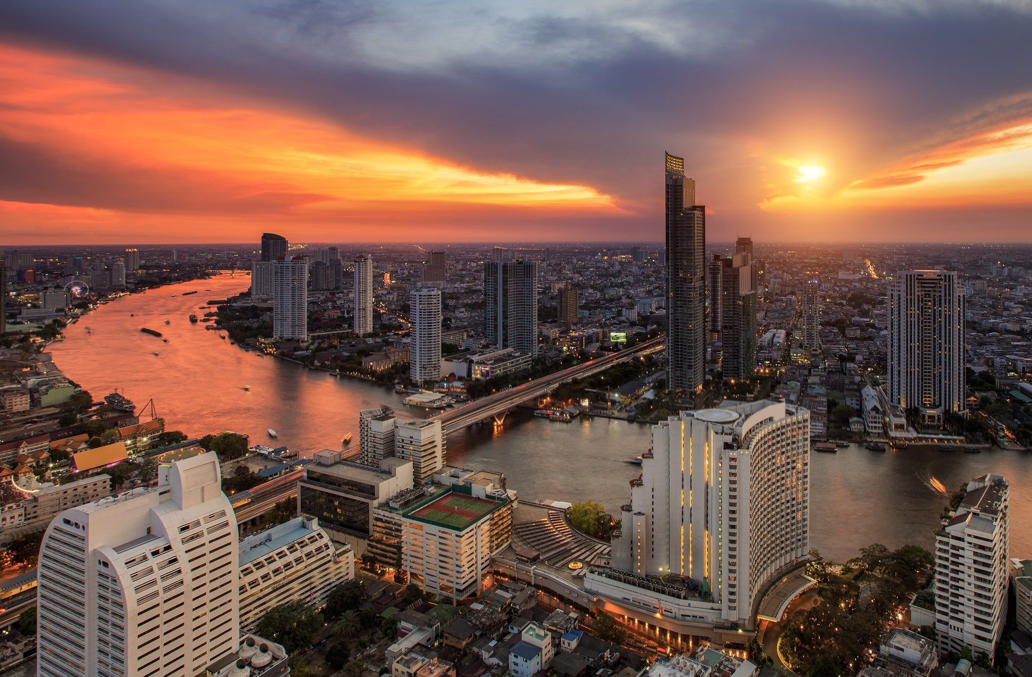 Bangkok: The Thai capital, Sunset, Skyscrapers. 2050x1350 HD Background.