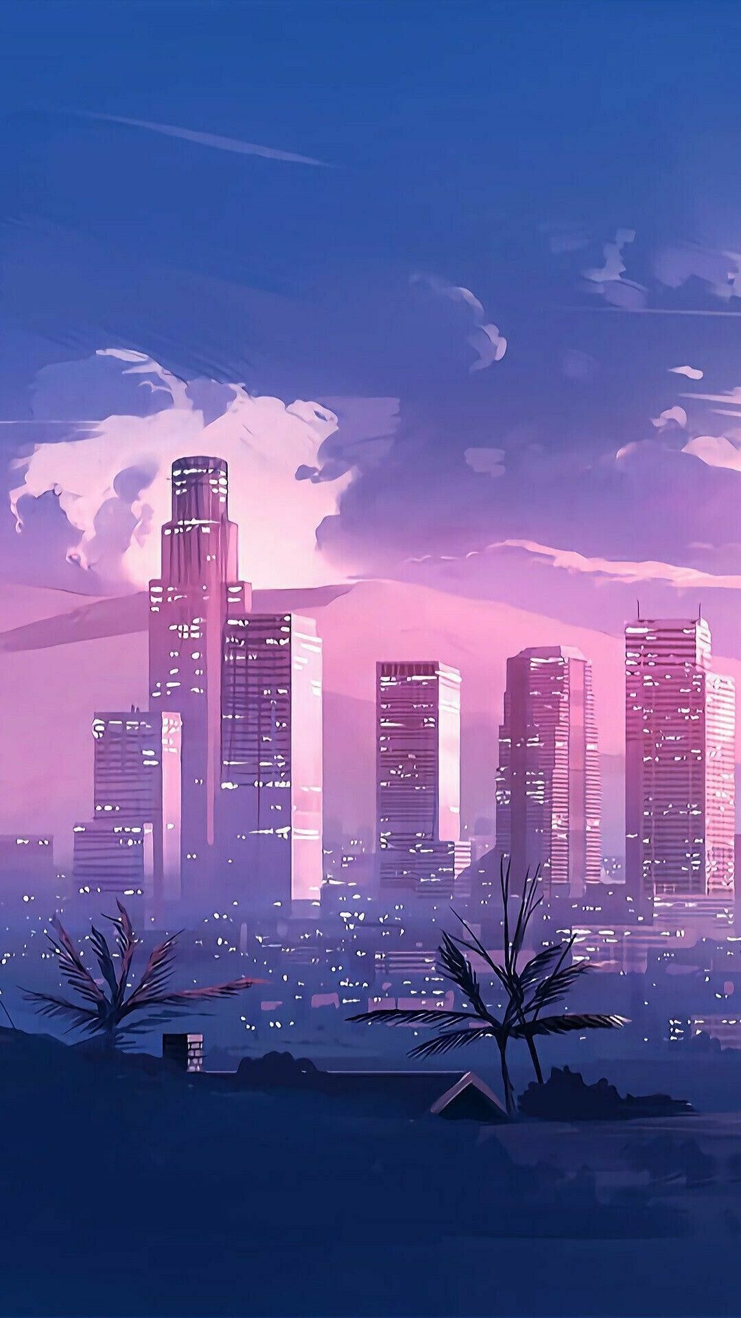 Cartoon Skyline, Aesthetic anime city, Travels, Backgrounds, 1080x1920 Full HD Phone