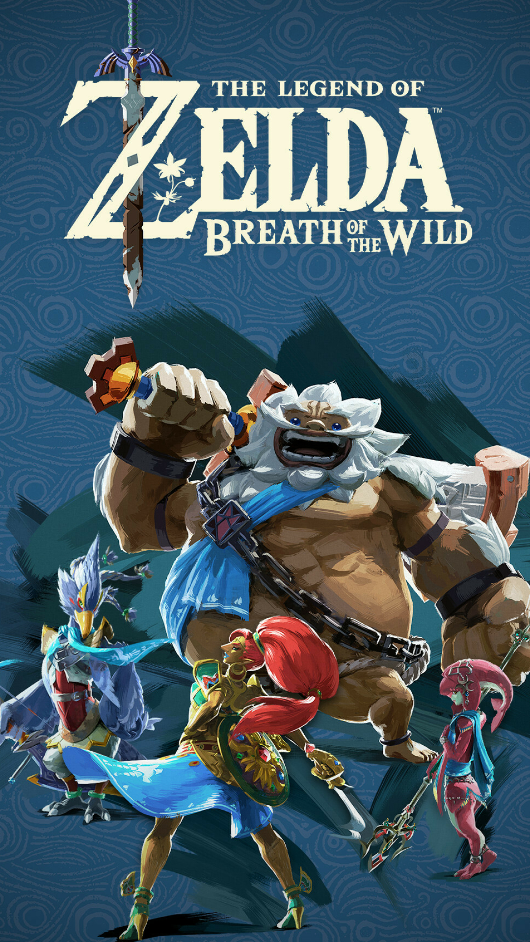 The Legend of Zelda: Breath of the Wild, Nintendo, Mipha, Revali, Daruk. 1080x1920 Full HD Background.