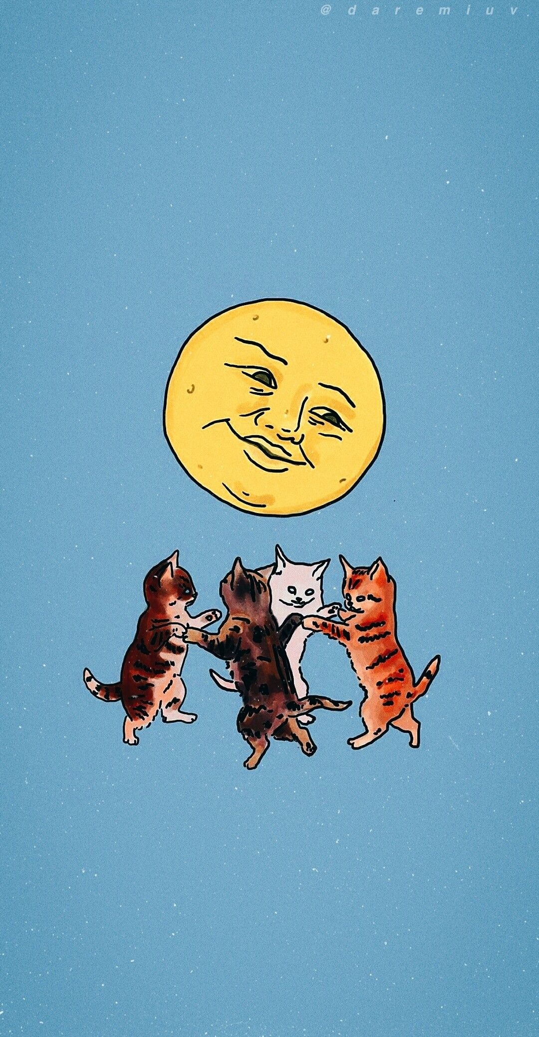 Sun and cats, Indie Art Wallpaper, 1080x2080 HD Handy