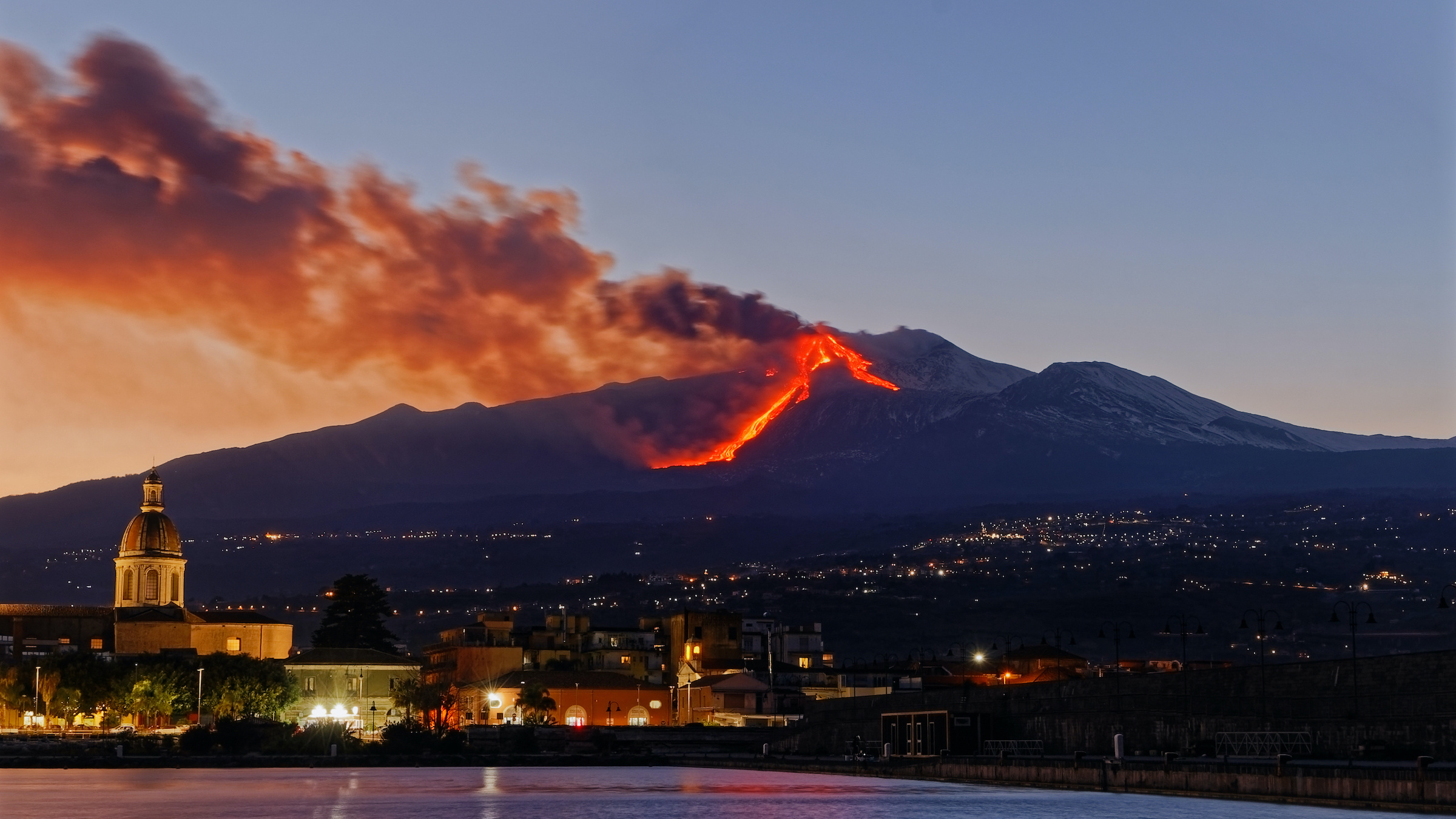 Mount Etna, Growing volcano, Geological activity, Heightened elevation, 2400x1350 HD Desktop