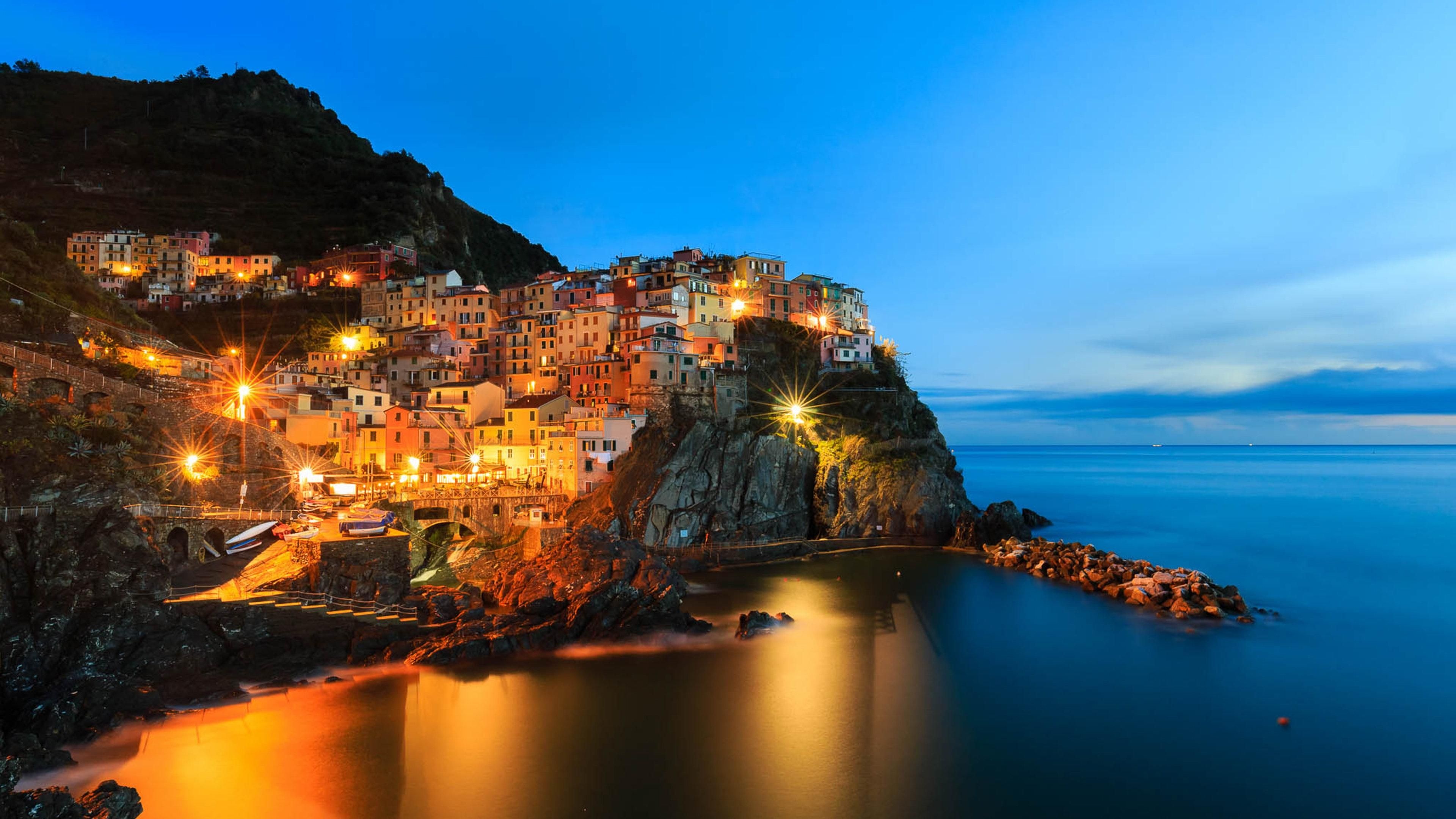 Cinque Terre, Night 4K wallpaper, Desktop background, 3840x2160 4K Desktop