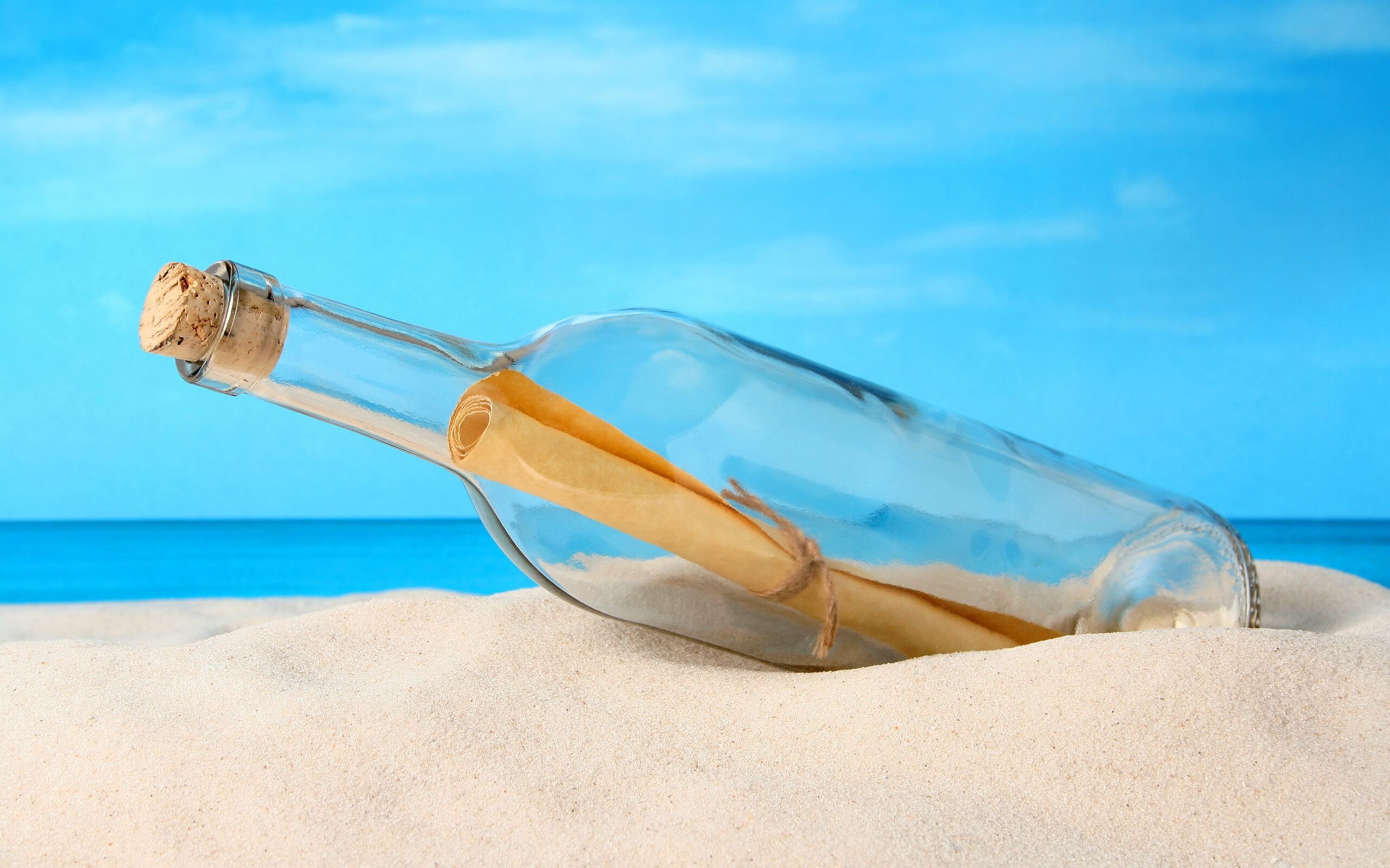 Message in a Bottle: Bottled notes released into oceans, Communication. 2560x1600 HD Wallpaper.