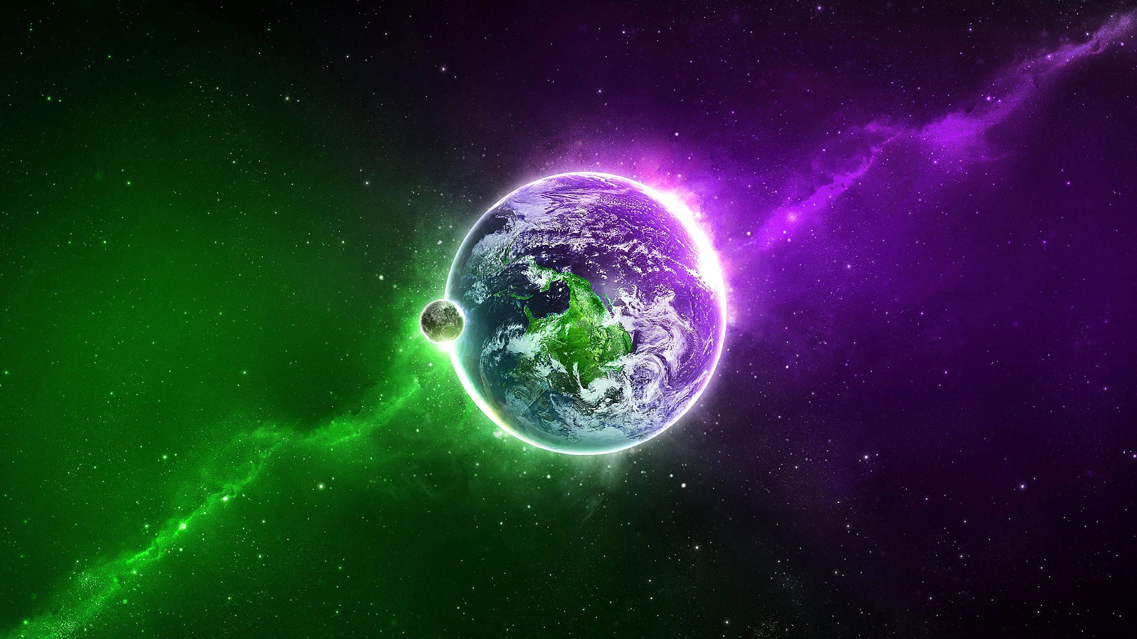 Go Green: Green Universe, The preservation of the planet, Earth Day, Astronomical object. 3840x2160 4K Background.