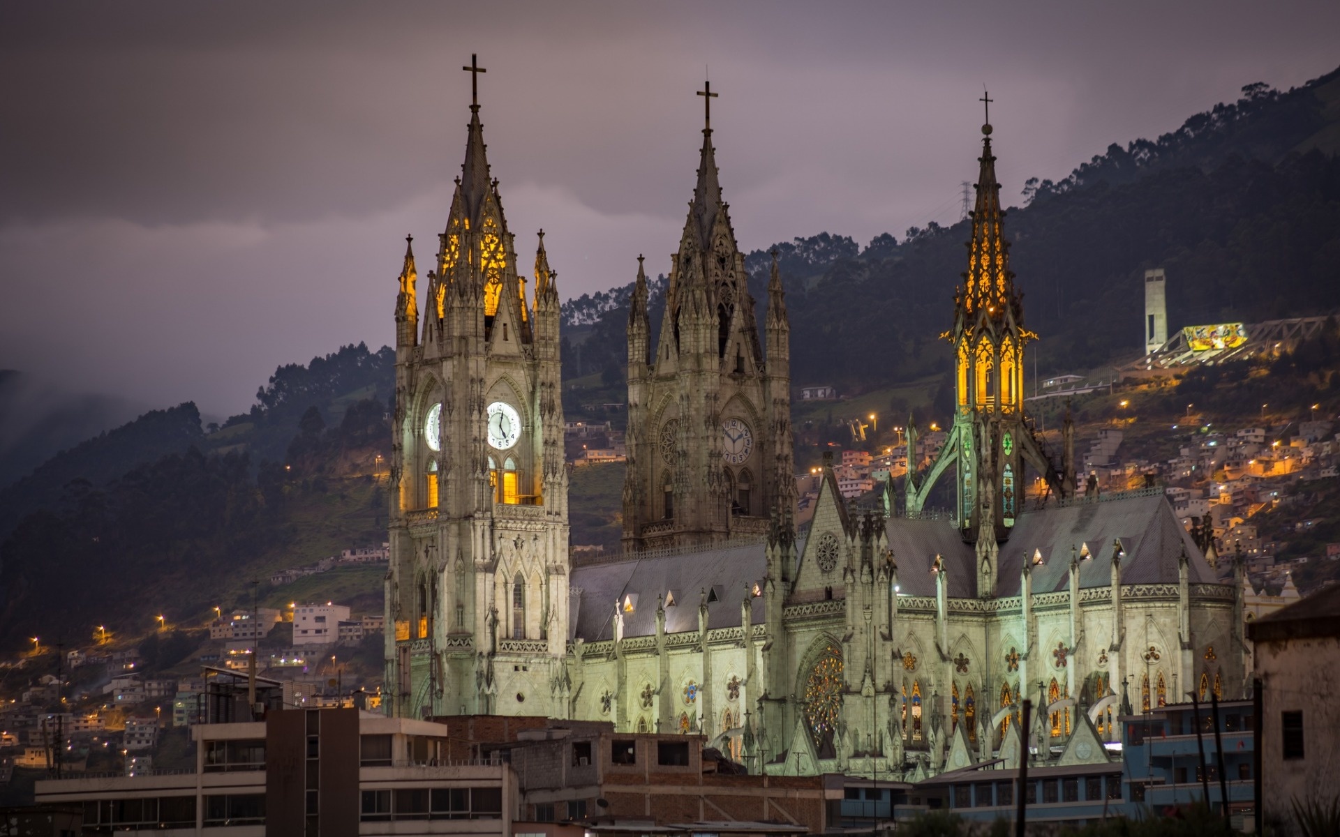 Ecuador: The largest neo-Gothic basilica in the Americas, The historic center of Quito. 1920x1200 HD Background.