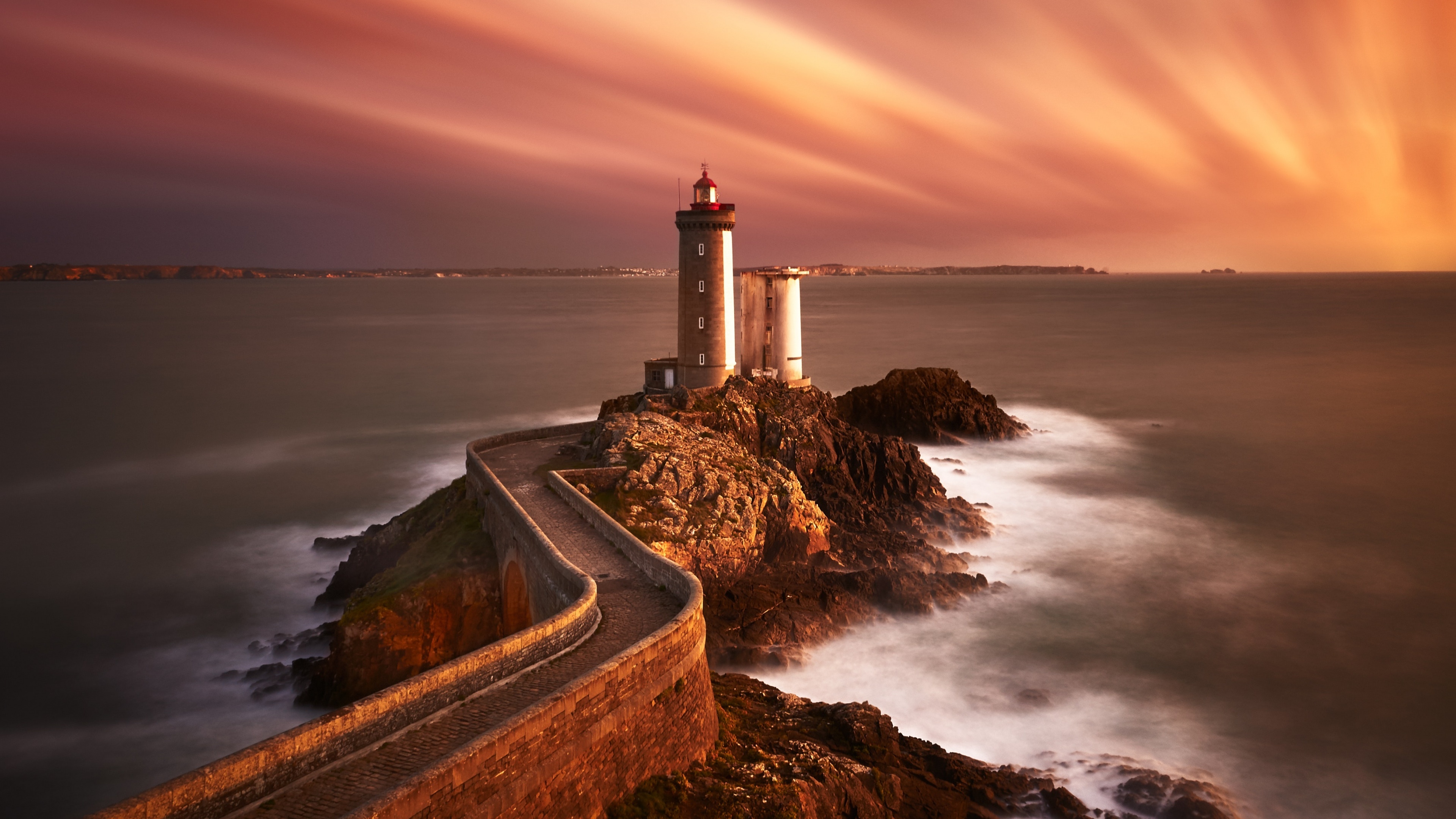 Lighthouse, 4K wallpaper, Seascape beauty, Twilight dusk, 3840x2160 4K Desktop