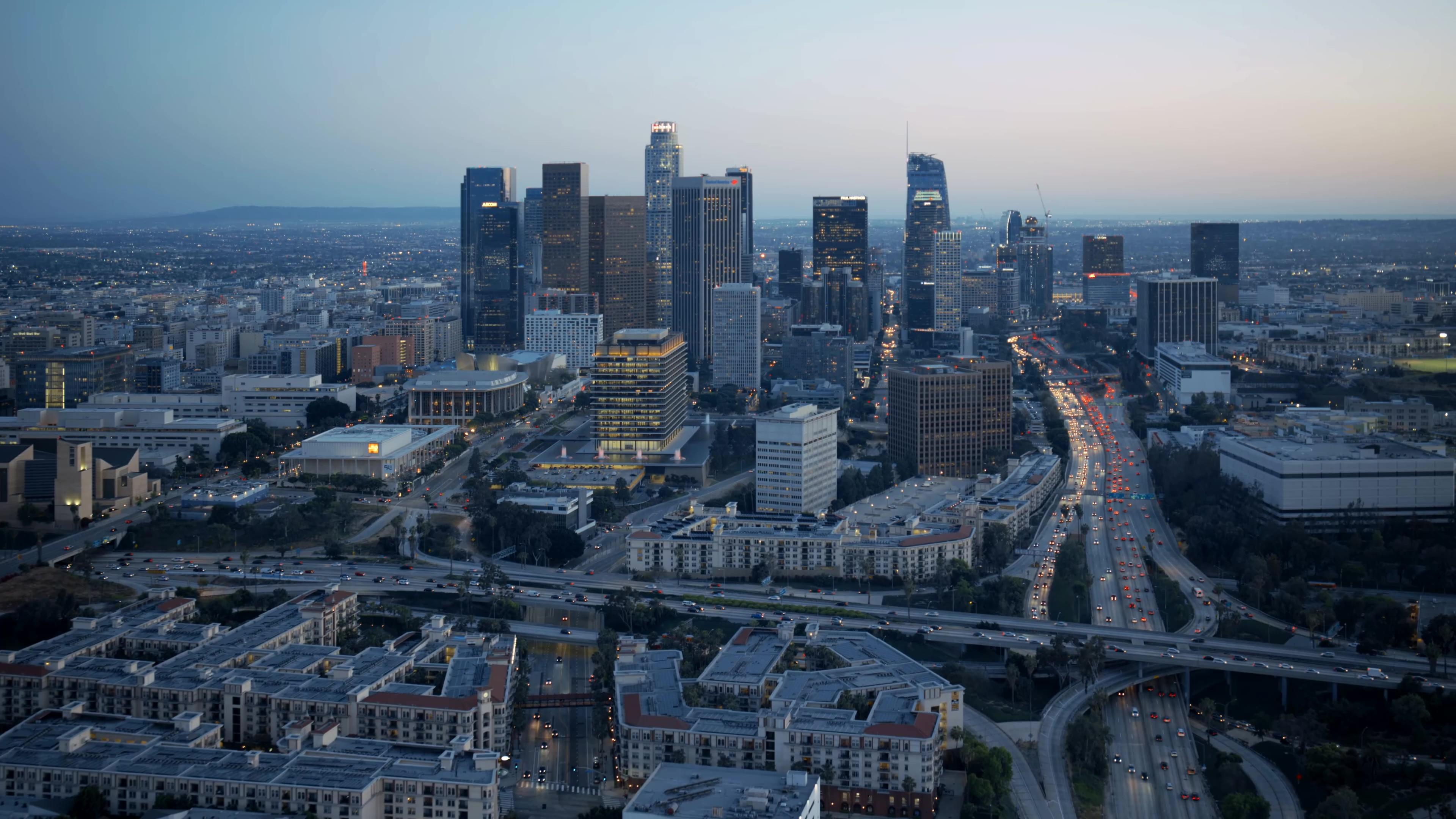 Los Angeles Skyline, Travels, Aerial view, Live wallpaper, 3840x2160 4K Desktop