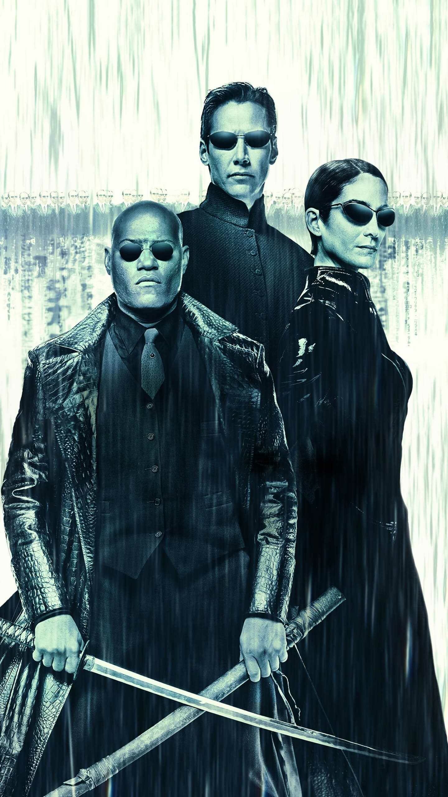 Matrix Franchise: A simulated reality created by sentient Machines, Neo, Trinity. 1440x2560 HD Background.