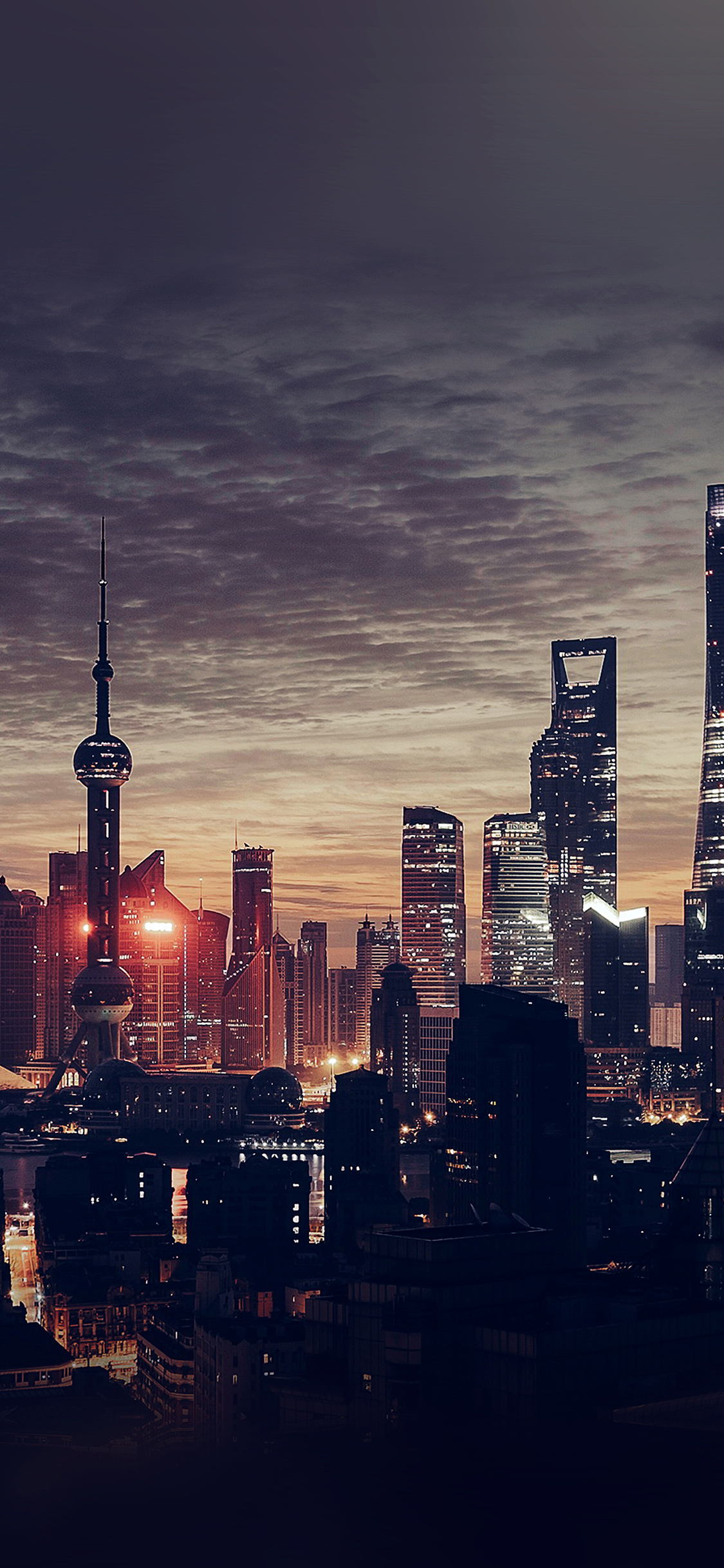 Night skyline, iPhone 11 wallpaper, Shanghai city, Romantic sunset, 1130x2440 HD Handy