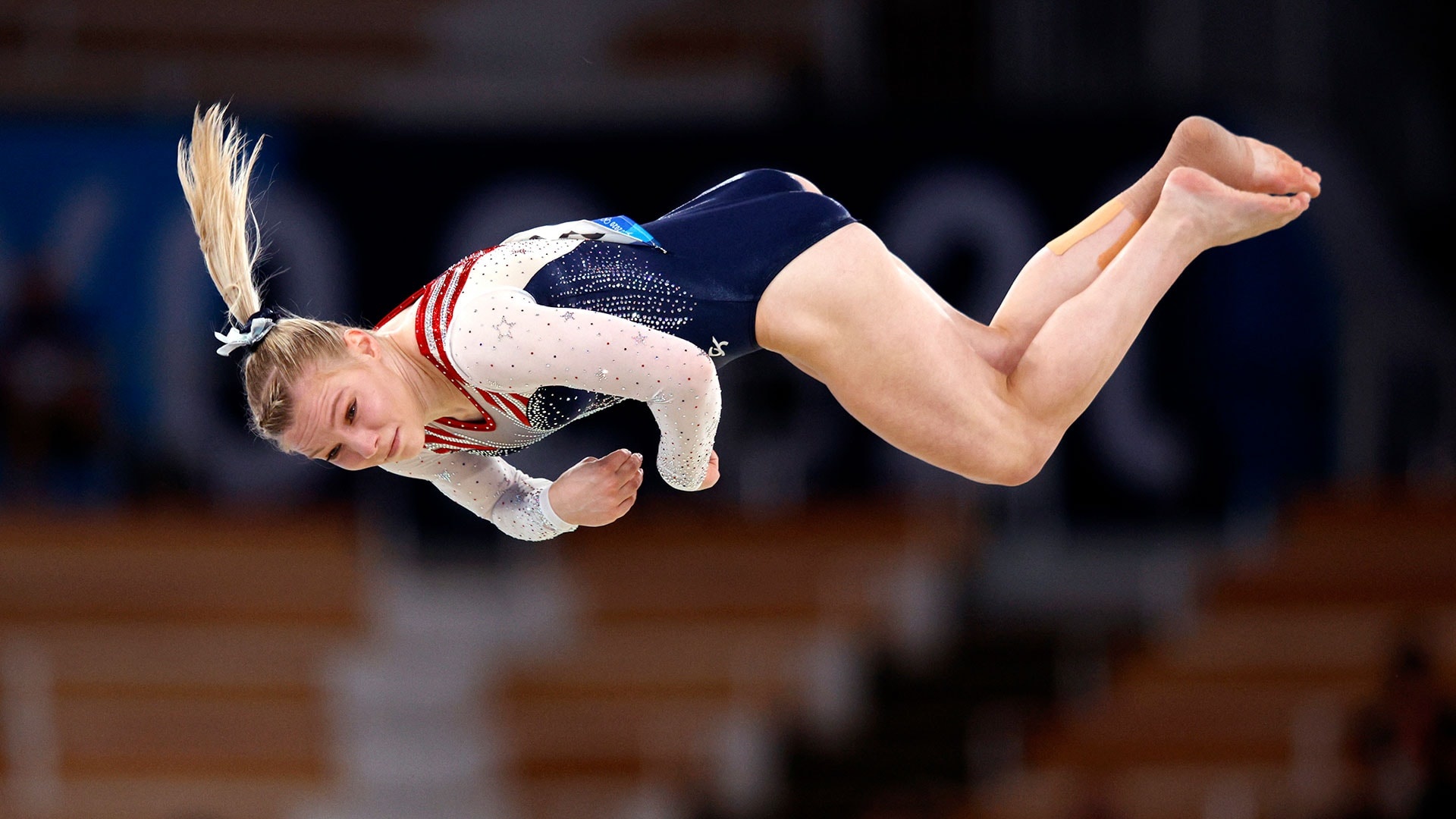 Floor (Gymnastics): Jade Carey, An American artistic gymnast who represented the United States at the 2020 Summer Olympics. 1920x1080 Full HD Background.