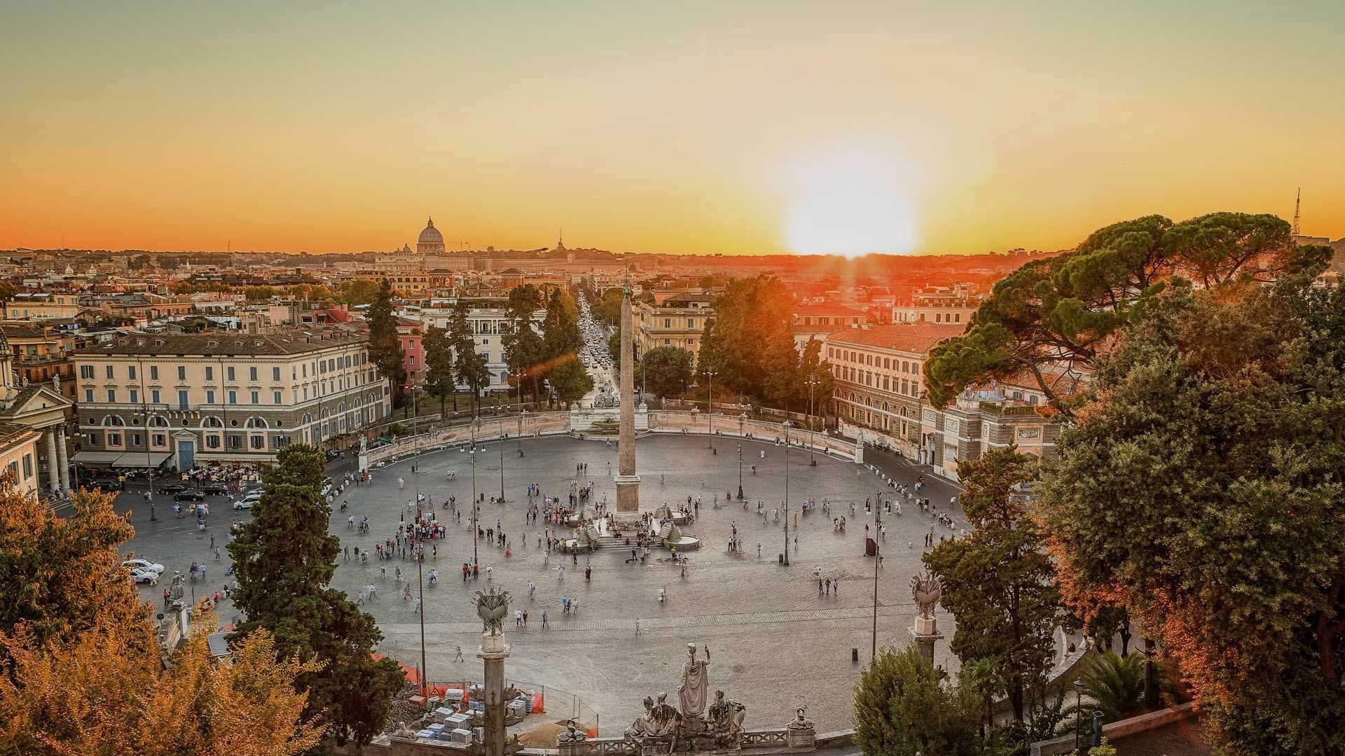 Rome: Piazza del Popolo, A large urban square. 1920x1080 Full HD Background.