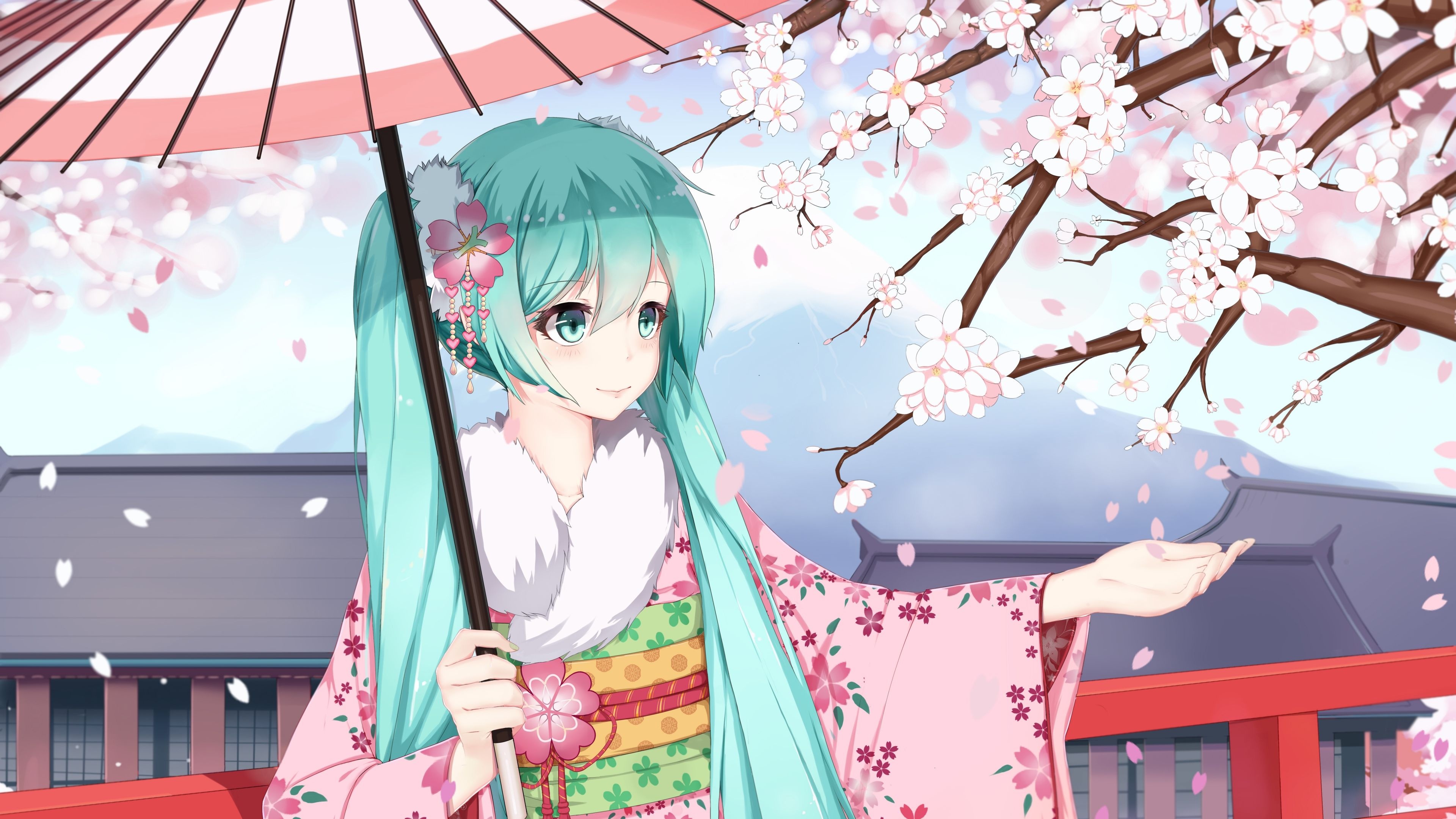 Hatsune Miku music, Sugar sound Vocaloid, Anime kimono, 4K Ultra HD, 3840x2160 4K Desktop