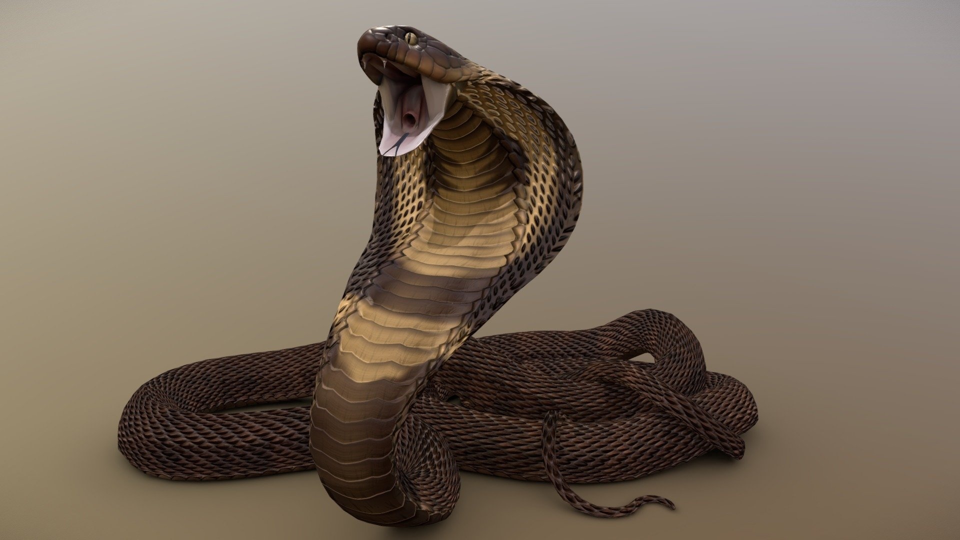 King Cobra, Striking pose, 3D model, Hypnotizing reptile, 1920x1080 Full HD Desktop
