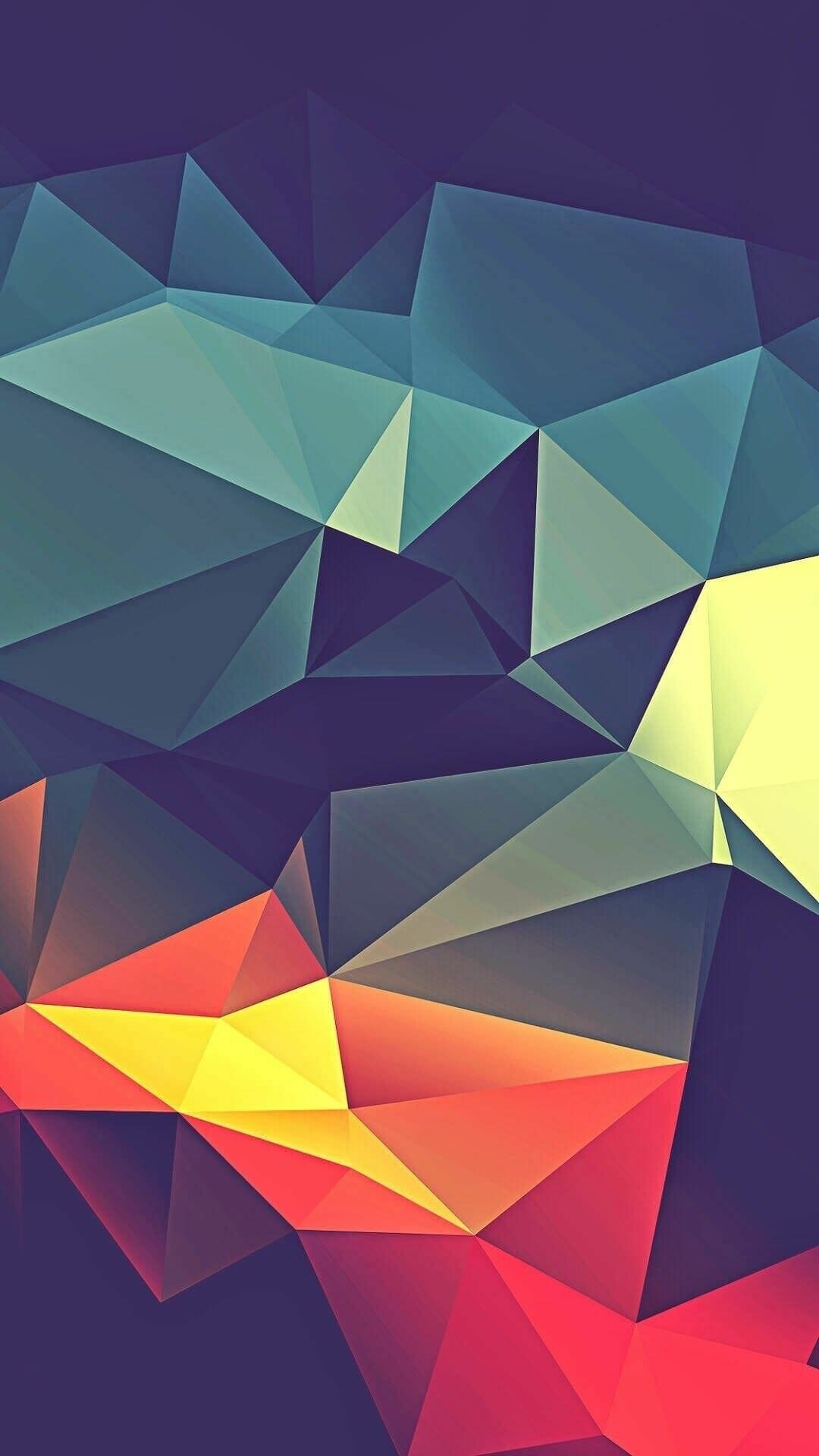 Geometric Abstract: Triangles, Pyramids, Colorful shapes, Vertex. 1080x1920 Full HD Wallpaper.