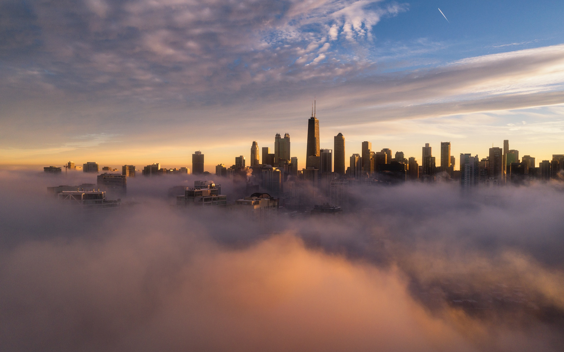 Chicago morning sunrise, Willis Tower skyscrapers, 1920x1200 HD Desktop