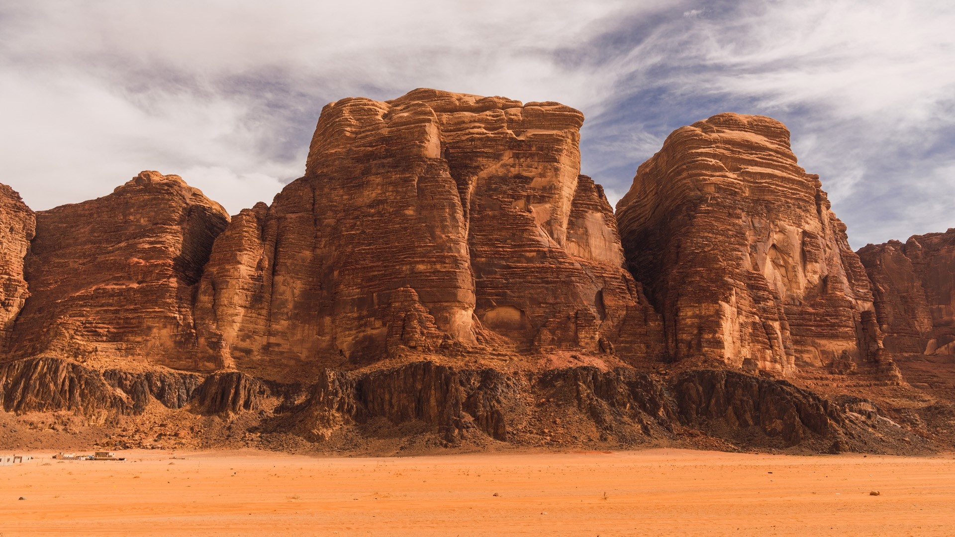 Wadi Rum Village, Majestic cliffs, Jordan's rugged landscapes, Windows 10 spotlight, 1920x1080 Full HD Desktop