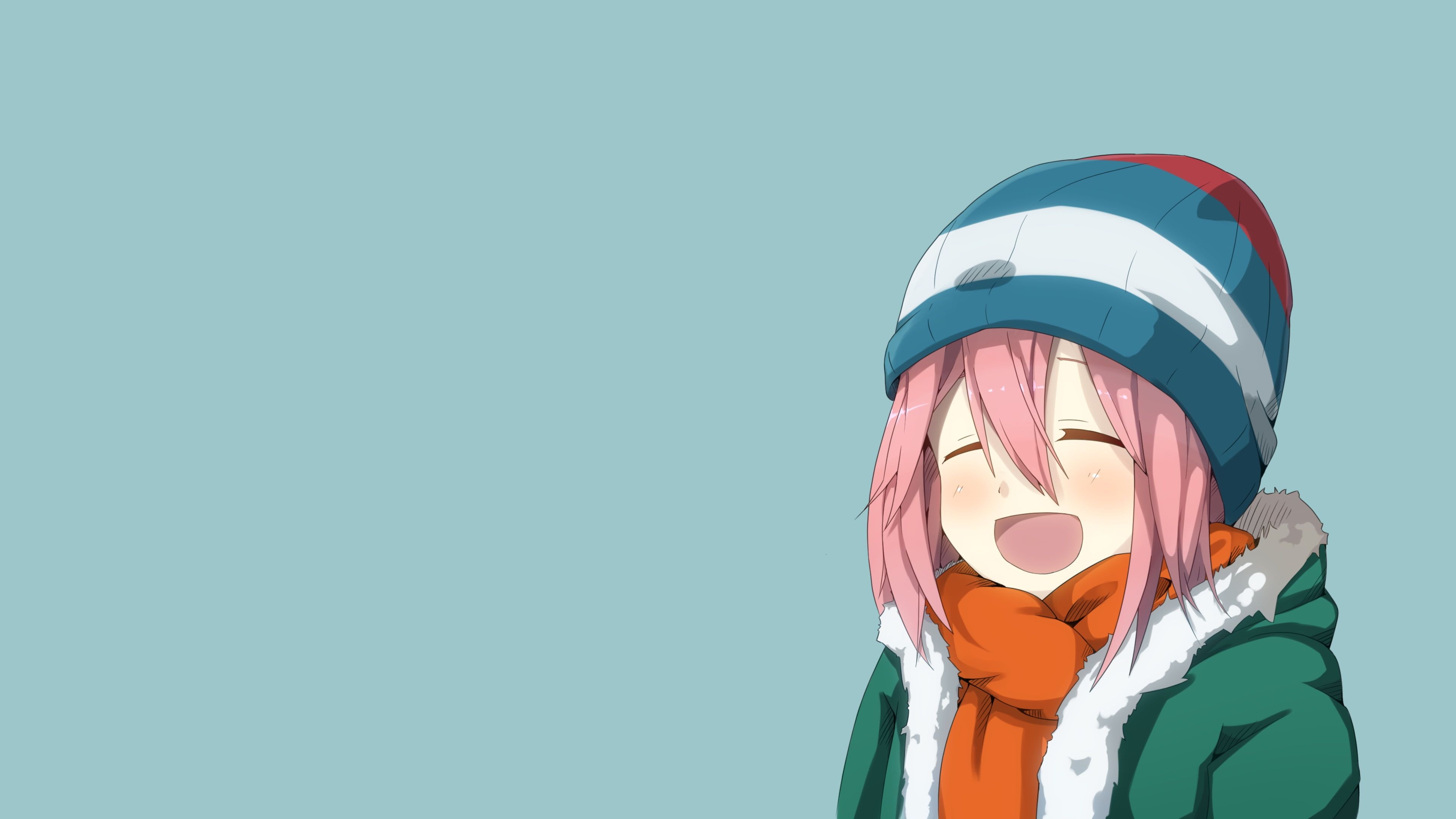 Kawaii, Simple background, Yuru Camp anime, Adorable wallpaper, 3840x2160 4K Desktop