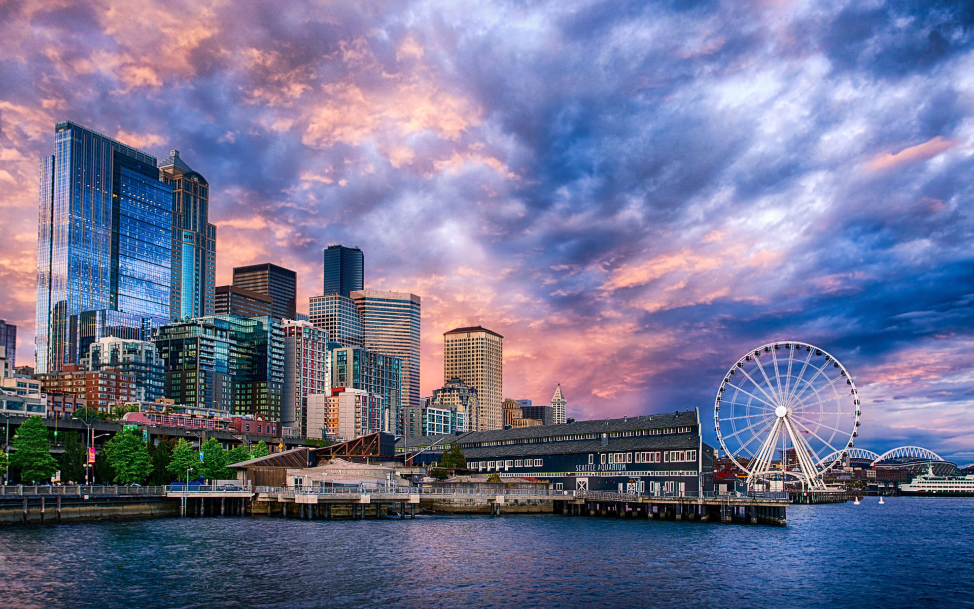 Seattle cityscape, Mesmerizing sunset, Washington's charm, Enchanting view, 1920x1200 HD Desktop