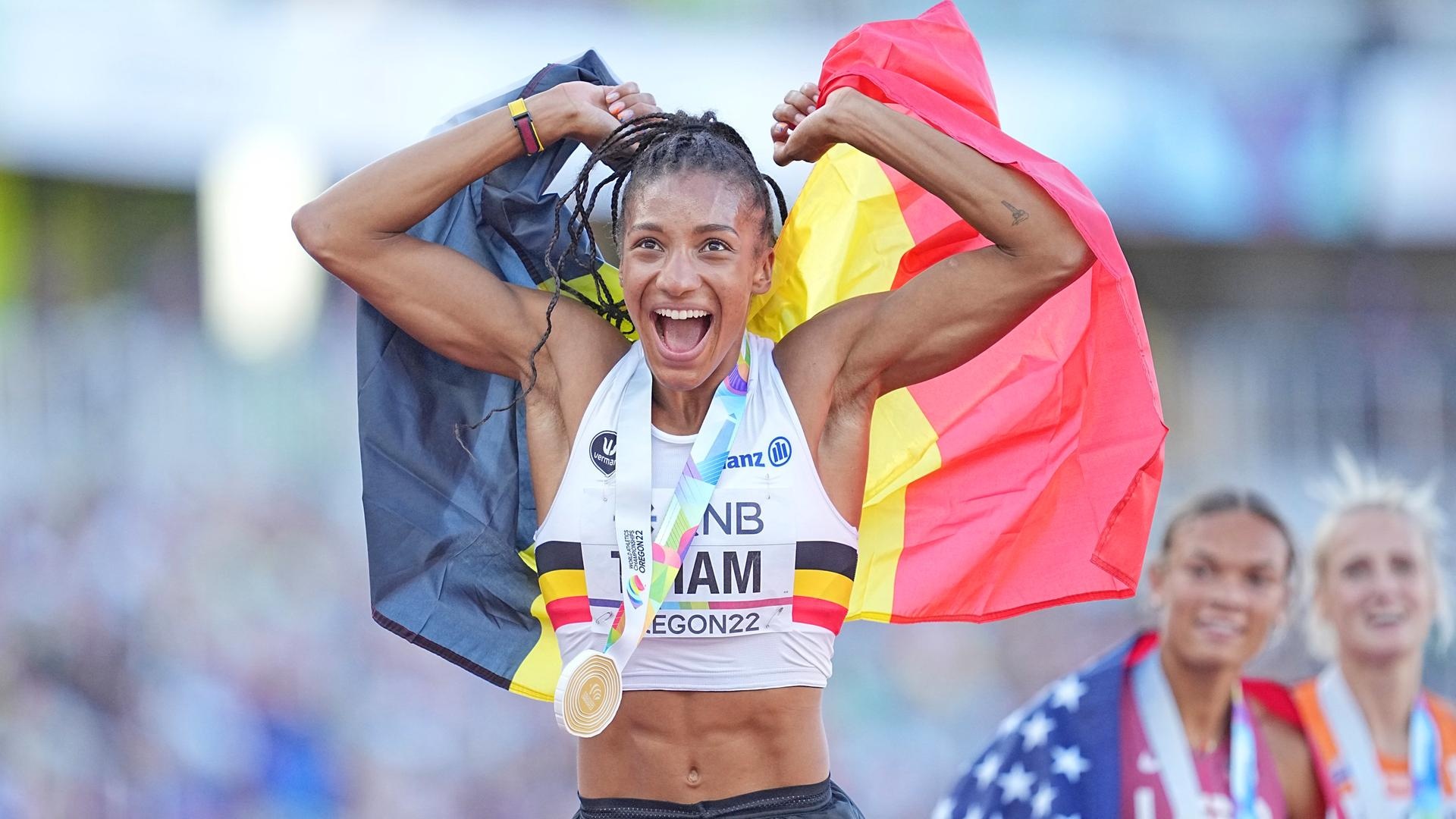 Nafissatou Thiam, Fourth day at the Worlds, Queen of athletes, Gold medal celebration, 1920x1080 Full HD Desktop