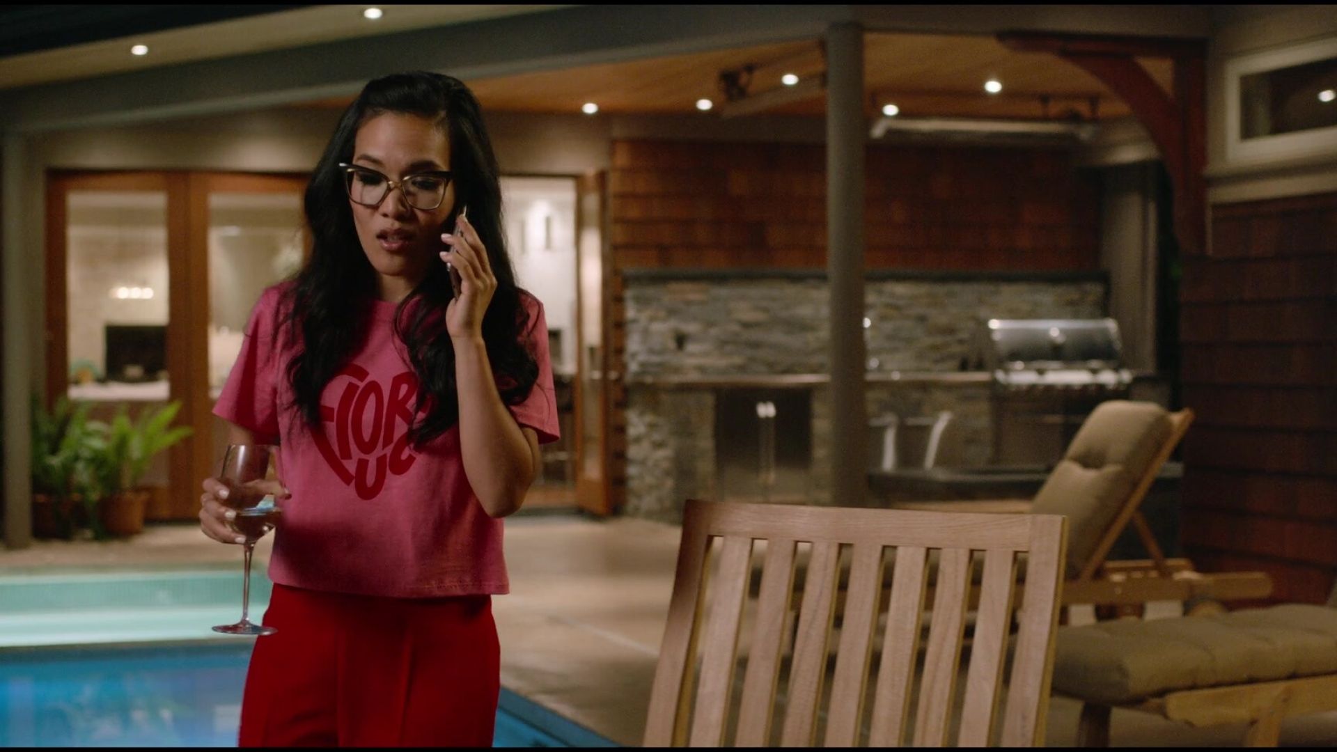 Always Be My Maybe: Red Fiorucci t-shirt, A romantic comedy film, Ali Wong, An American stand-up comedian and actress. 1920x1080 Full HD Background.