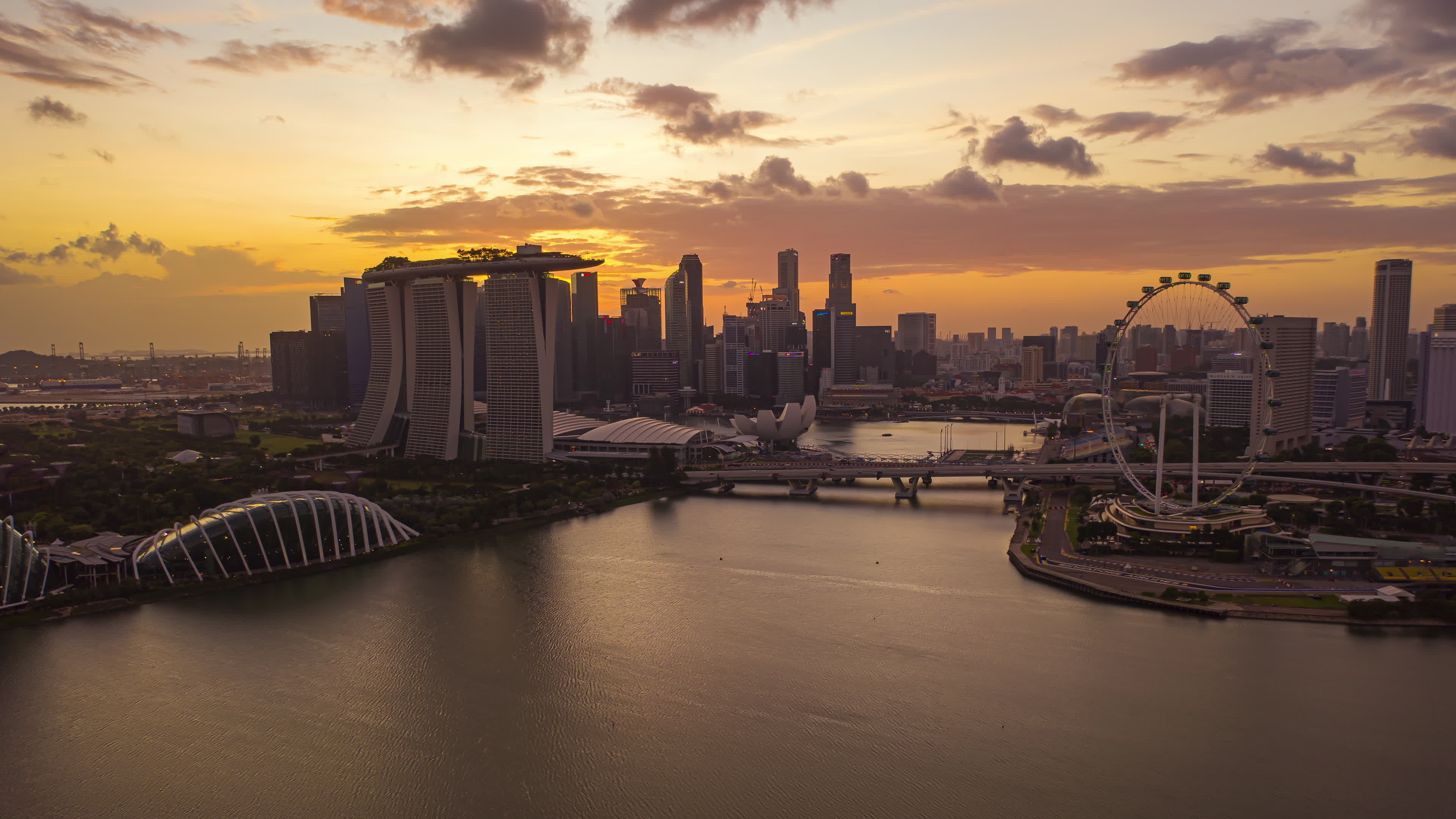 Singapore Skyline, Sunset beauty, Cityscape views, Mesmerizing stock video, 3840x2160 4K Desktop
