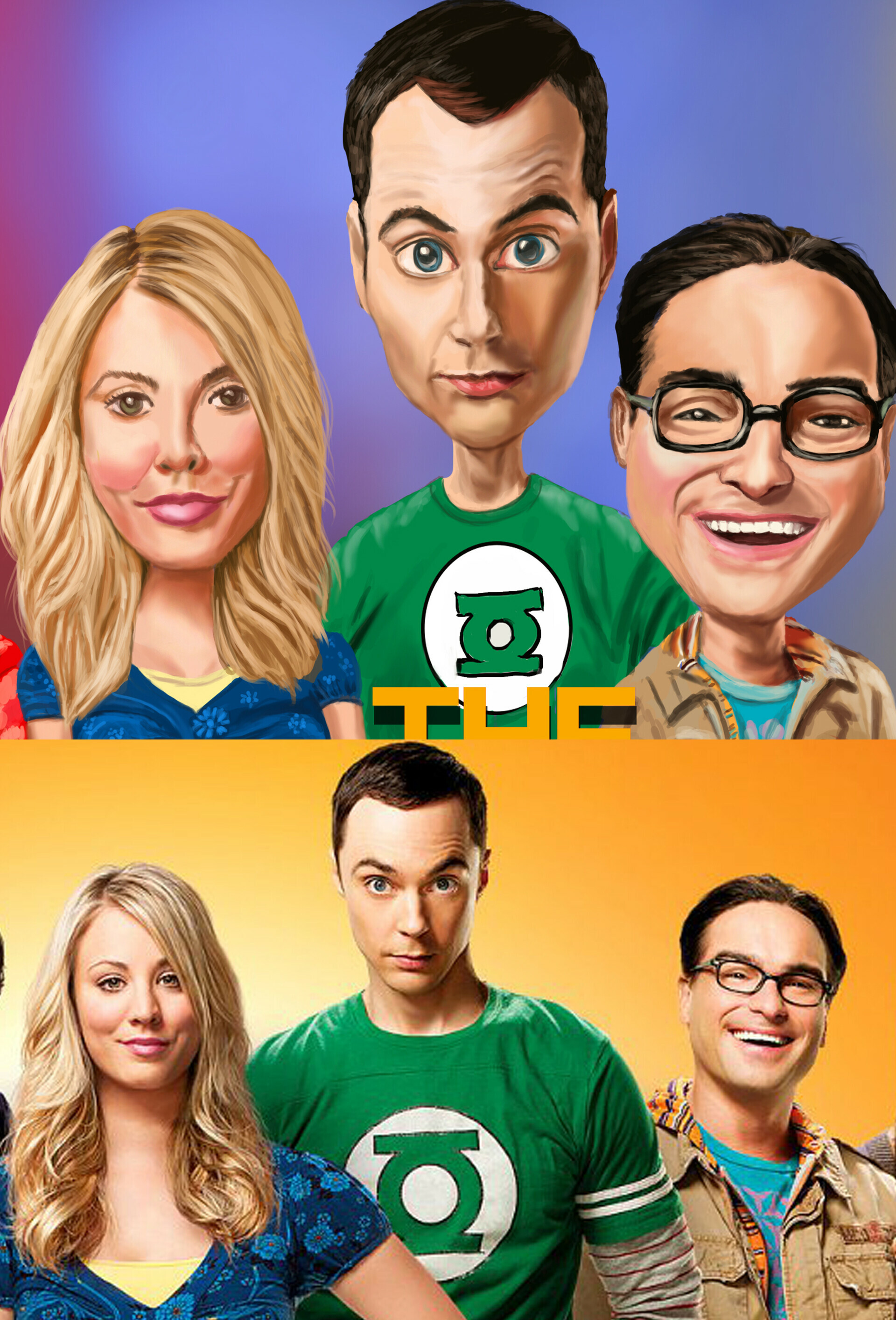 The Big Bang Theory: Caricature, Penny, Sheldon, Leonard. 1920x2830 HD Background.